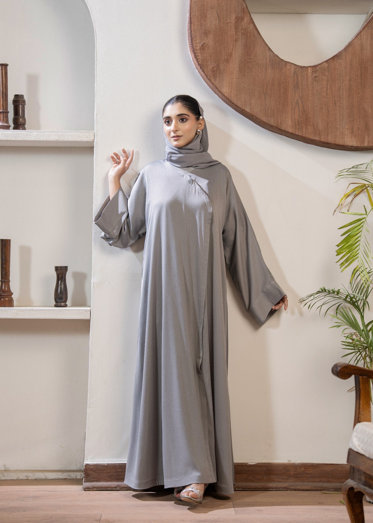 silk Abaya in Slate grey