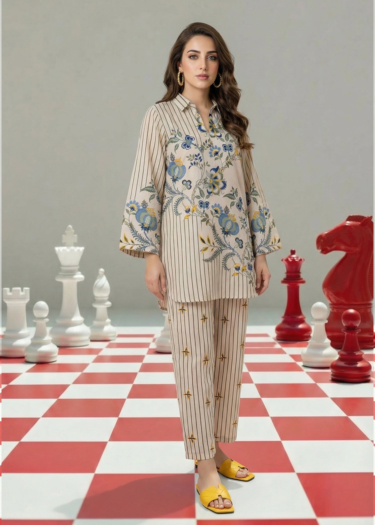 slub lawn Kurta Set in Off-white