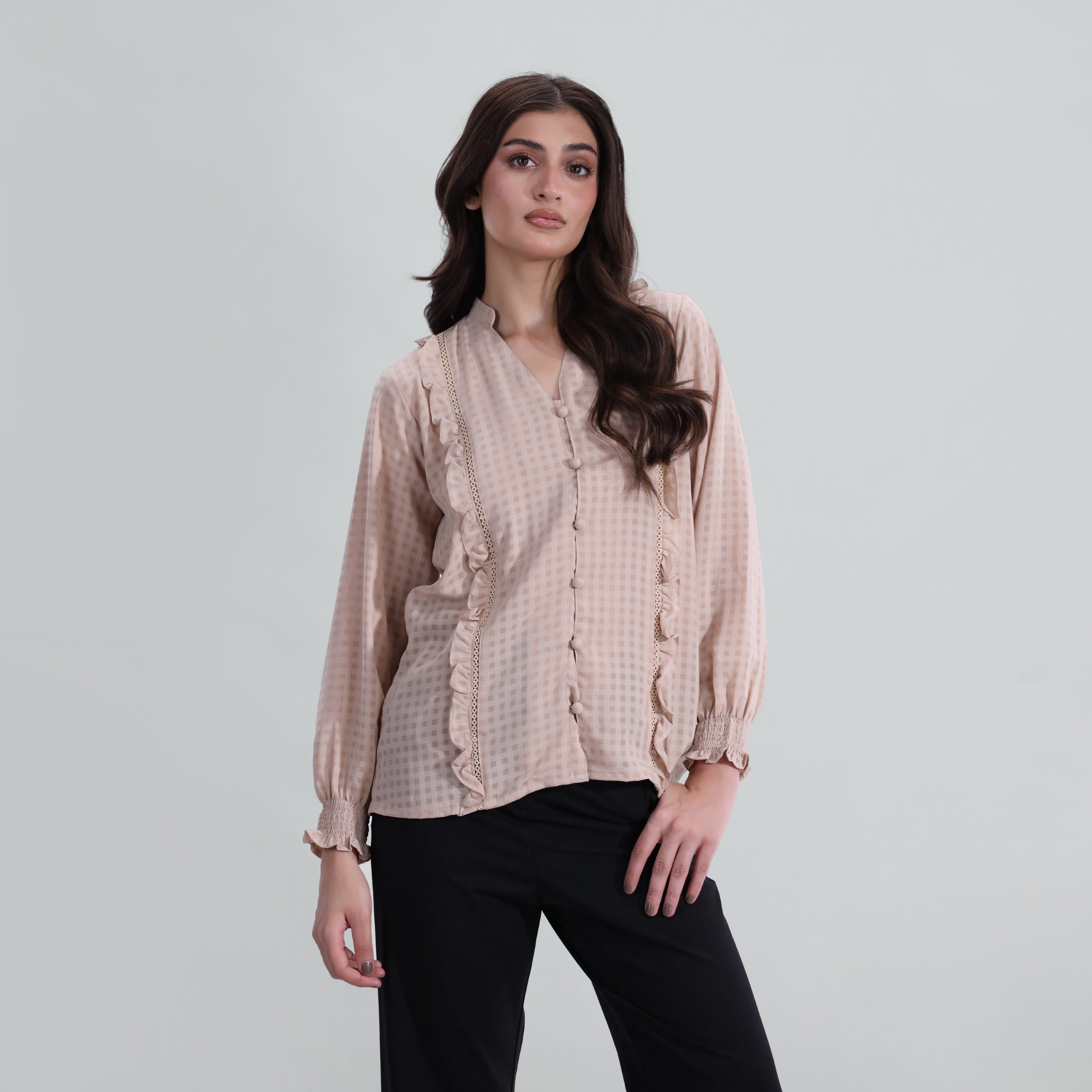 cotton dobby Top in Beige