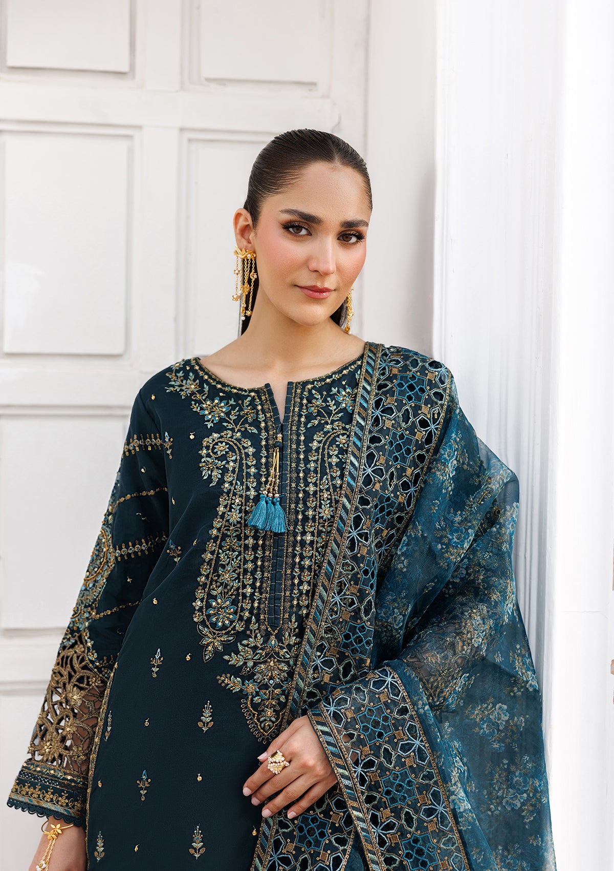 organza Kurta Set in Pine green