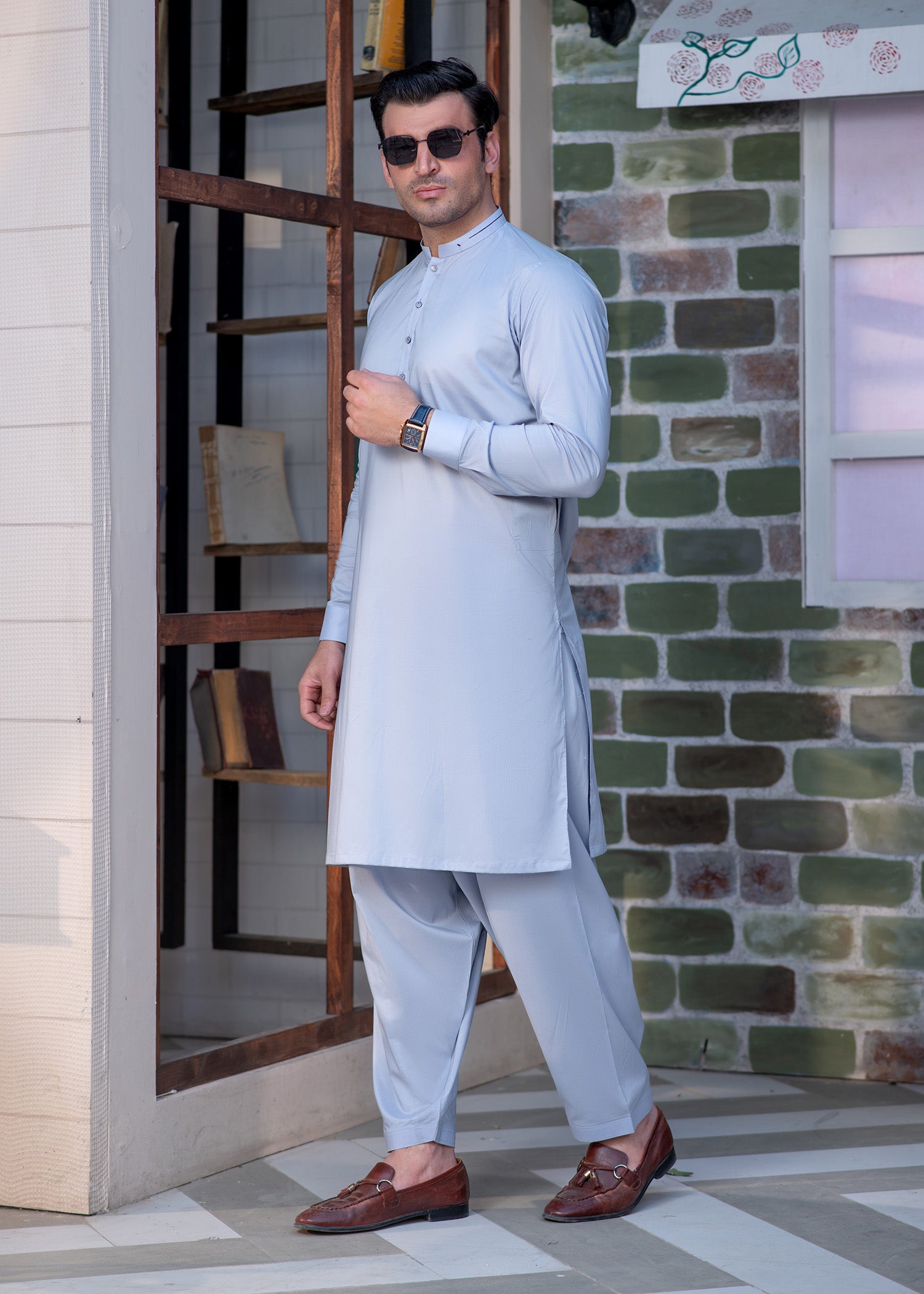 cotton Shalwar Kameez in Light blue by Buraq
