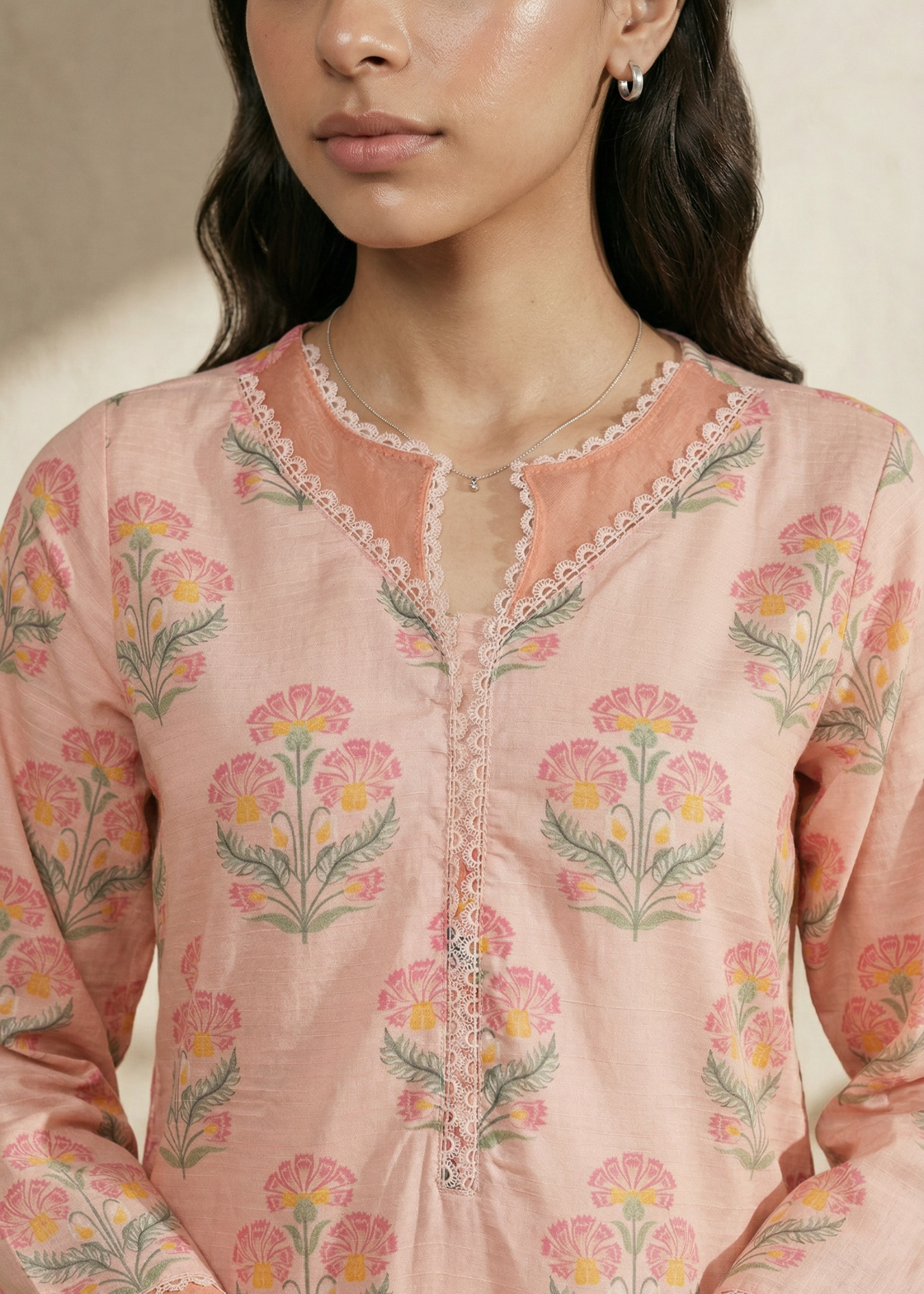 textured lawn Kurti in Pink