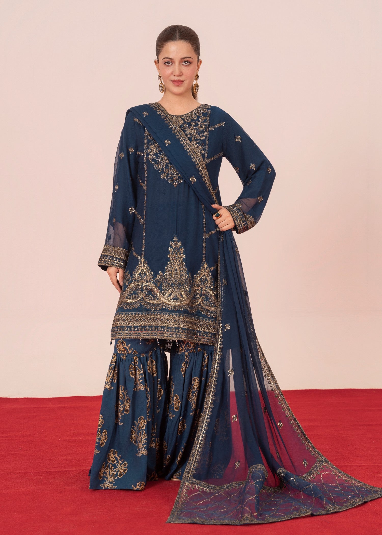 cotton silk banarasi Gharara in Sapphire blue