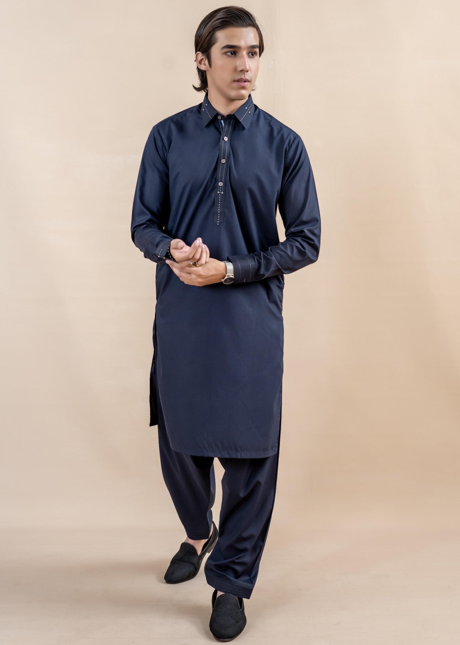wash & wear Shalwar Kameez in Blue by Ahmad Raza