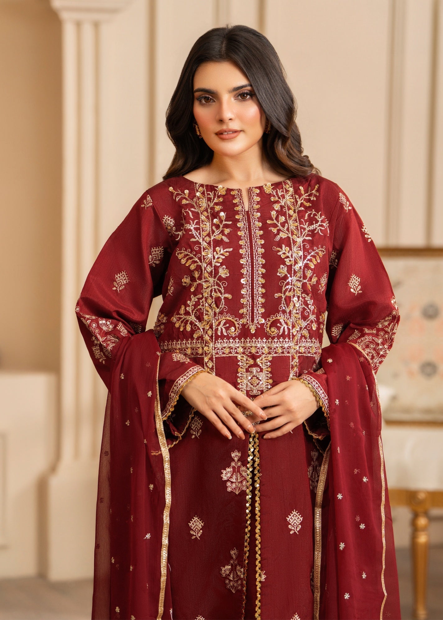 raw silk Maxi in Red