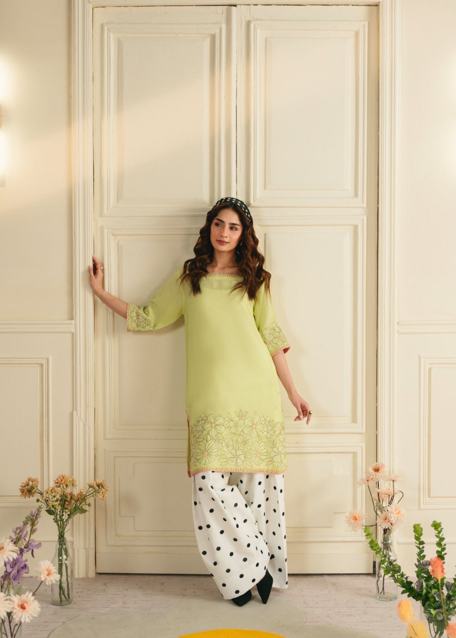 cotton Kurta Set in Lime green