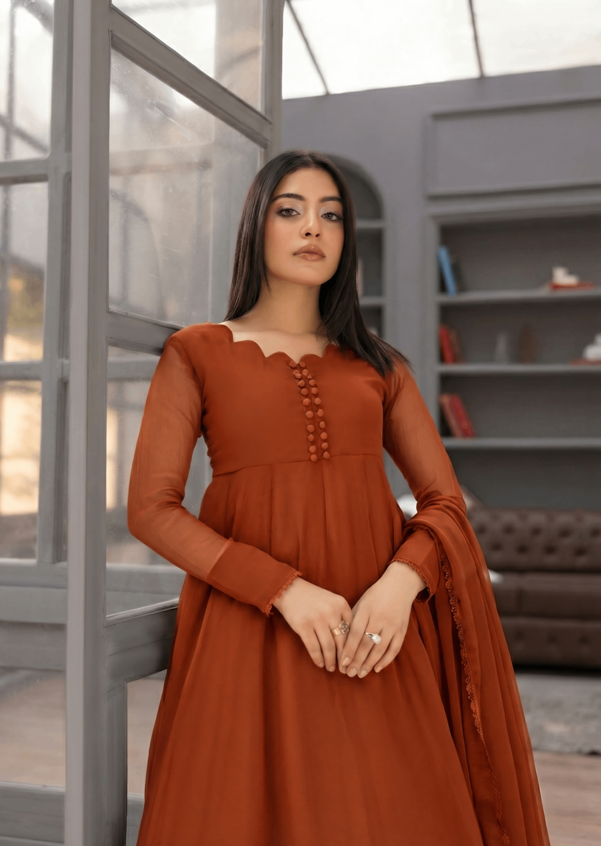 chiffon Maxi in Rust orange