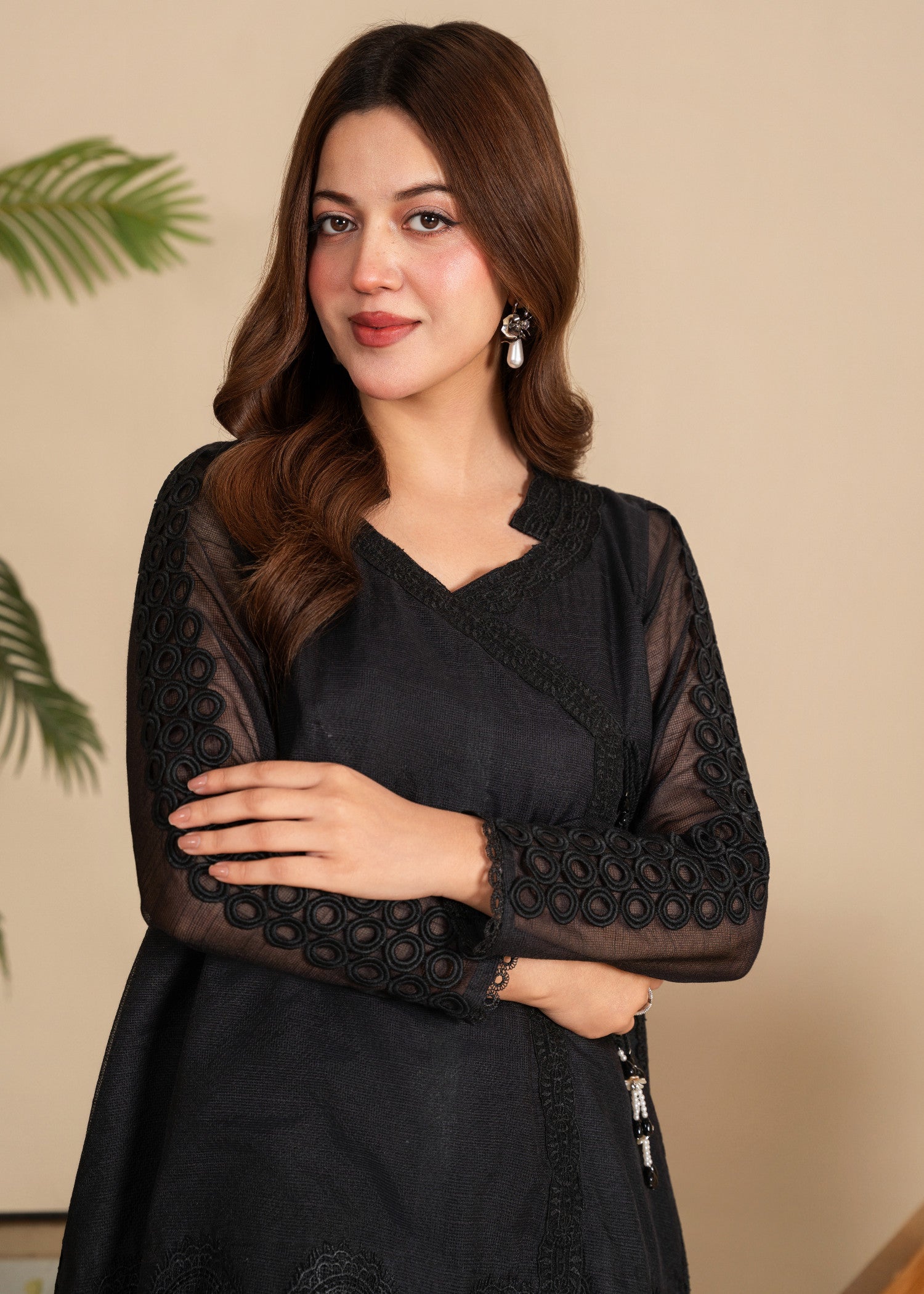 cotton net Angrakha in Black
