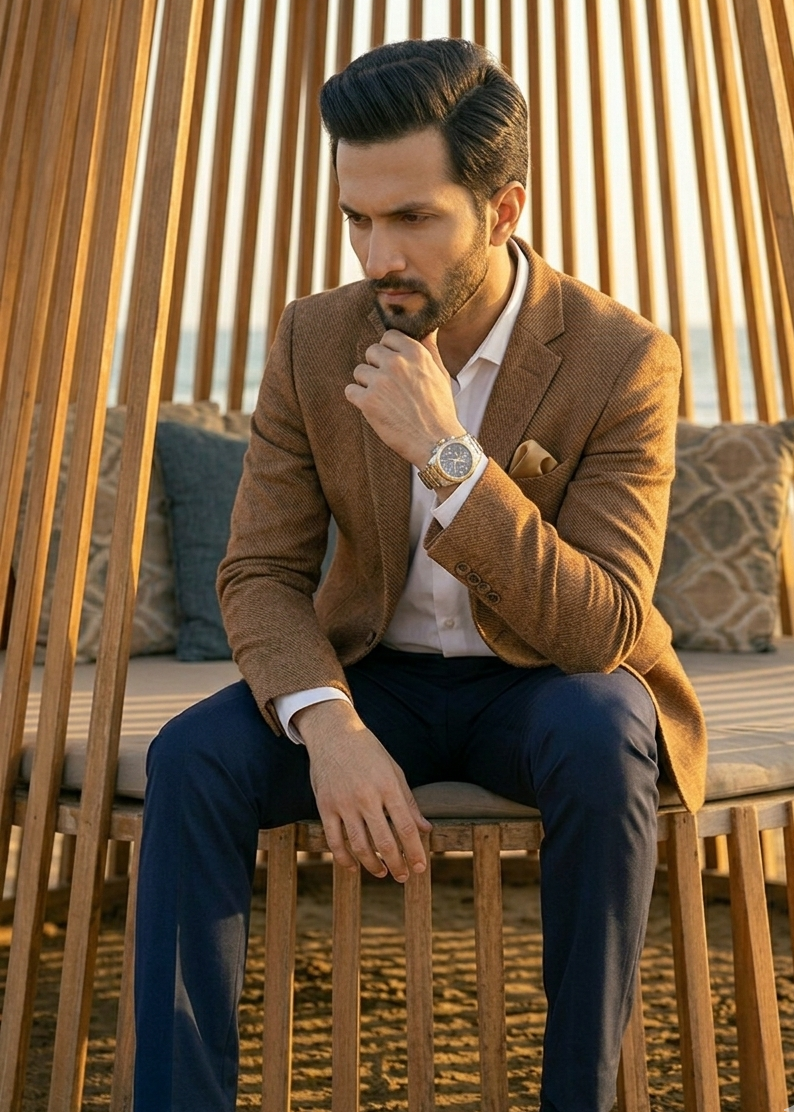 wool Blazer in Tan brown