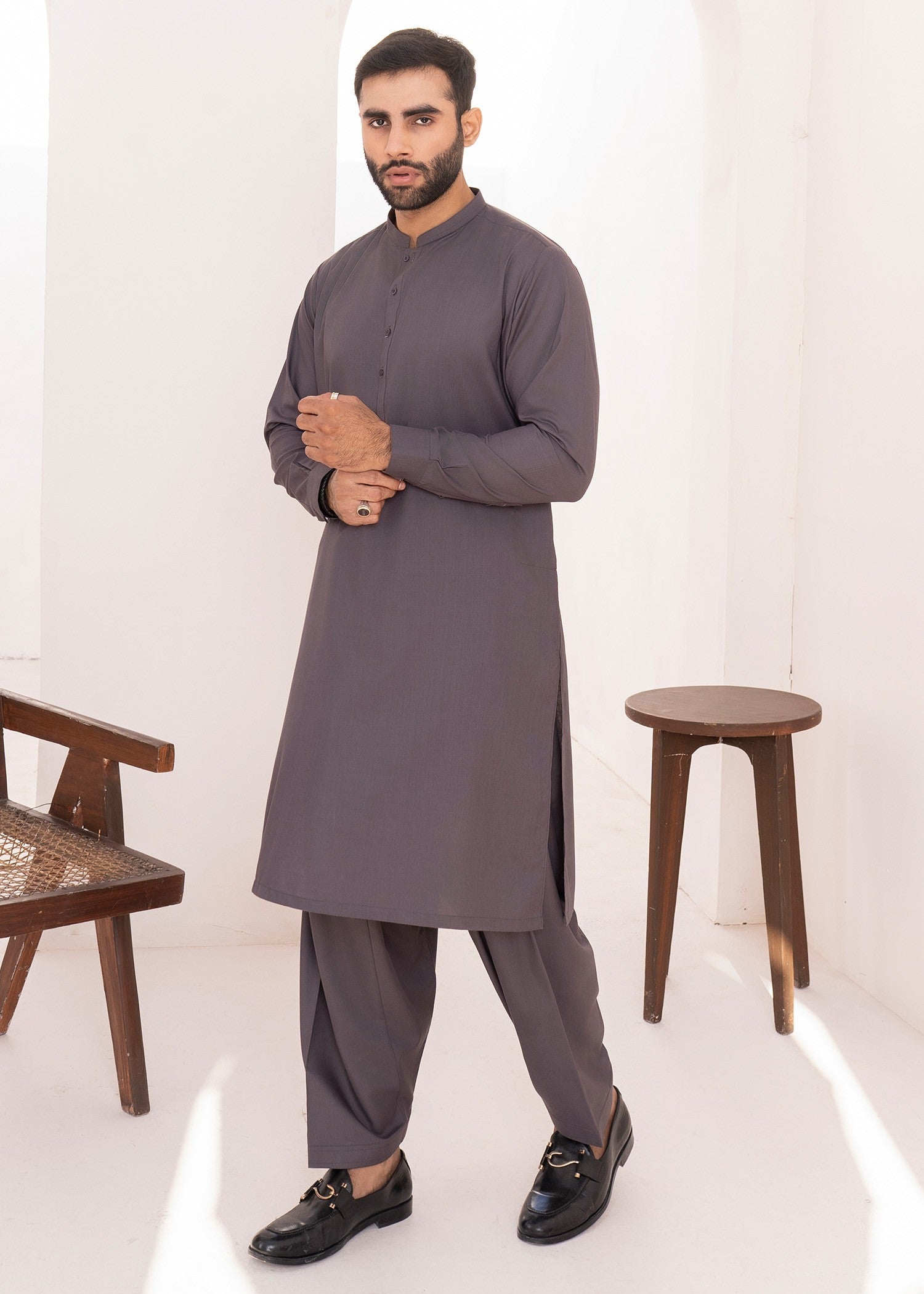 wash & wear Shalwar Kameez in Grey by Buraq