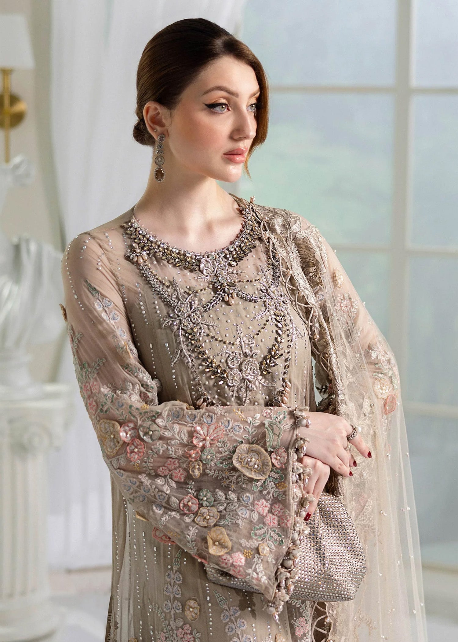 organza Unstitched in Beige