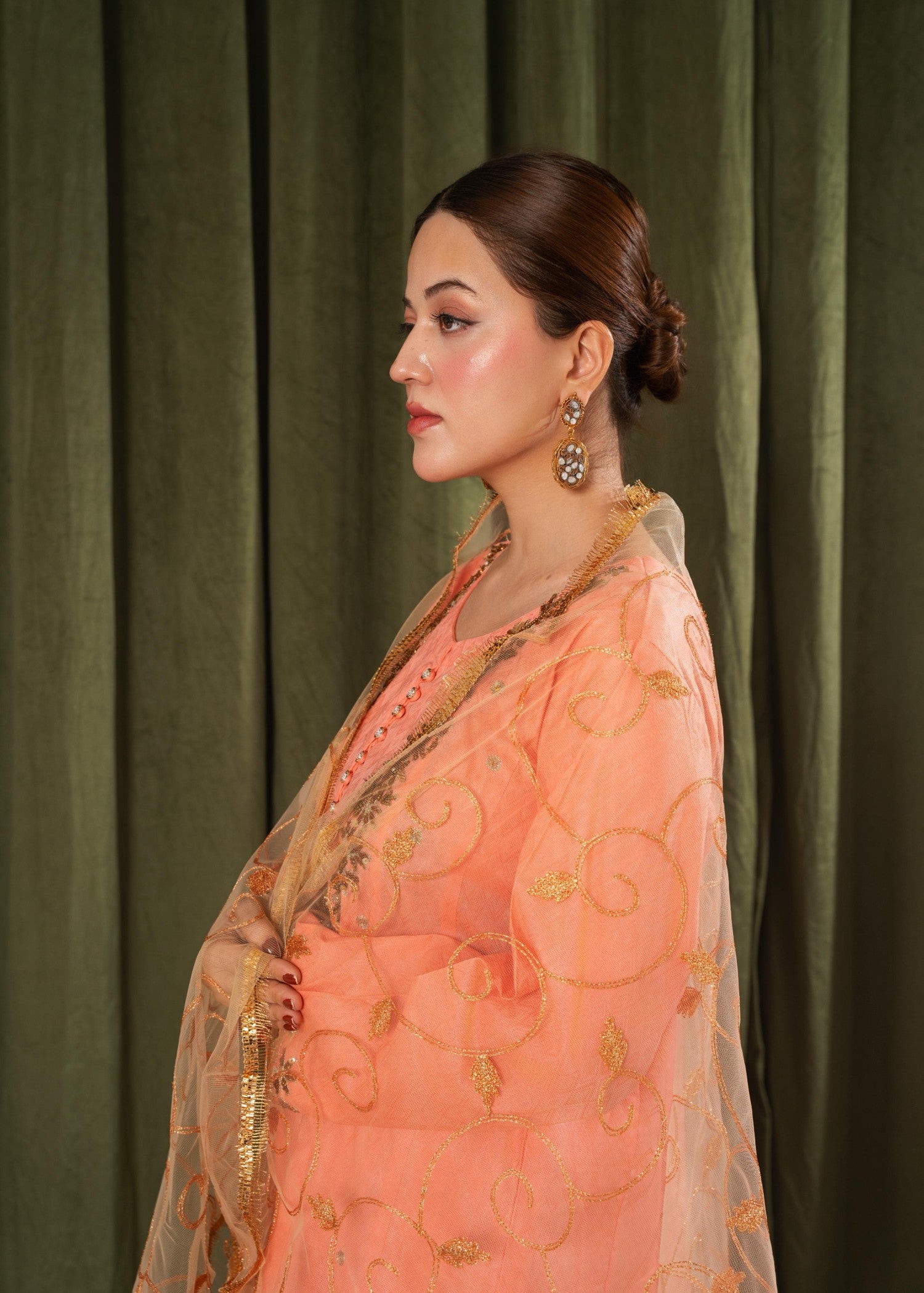 cotton Pishwas in Peach pink