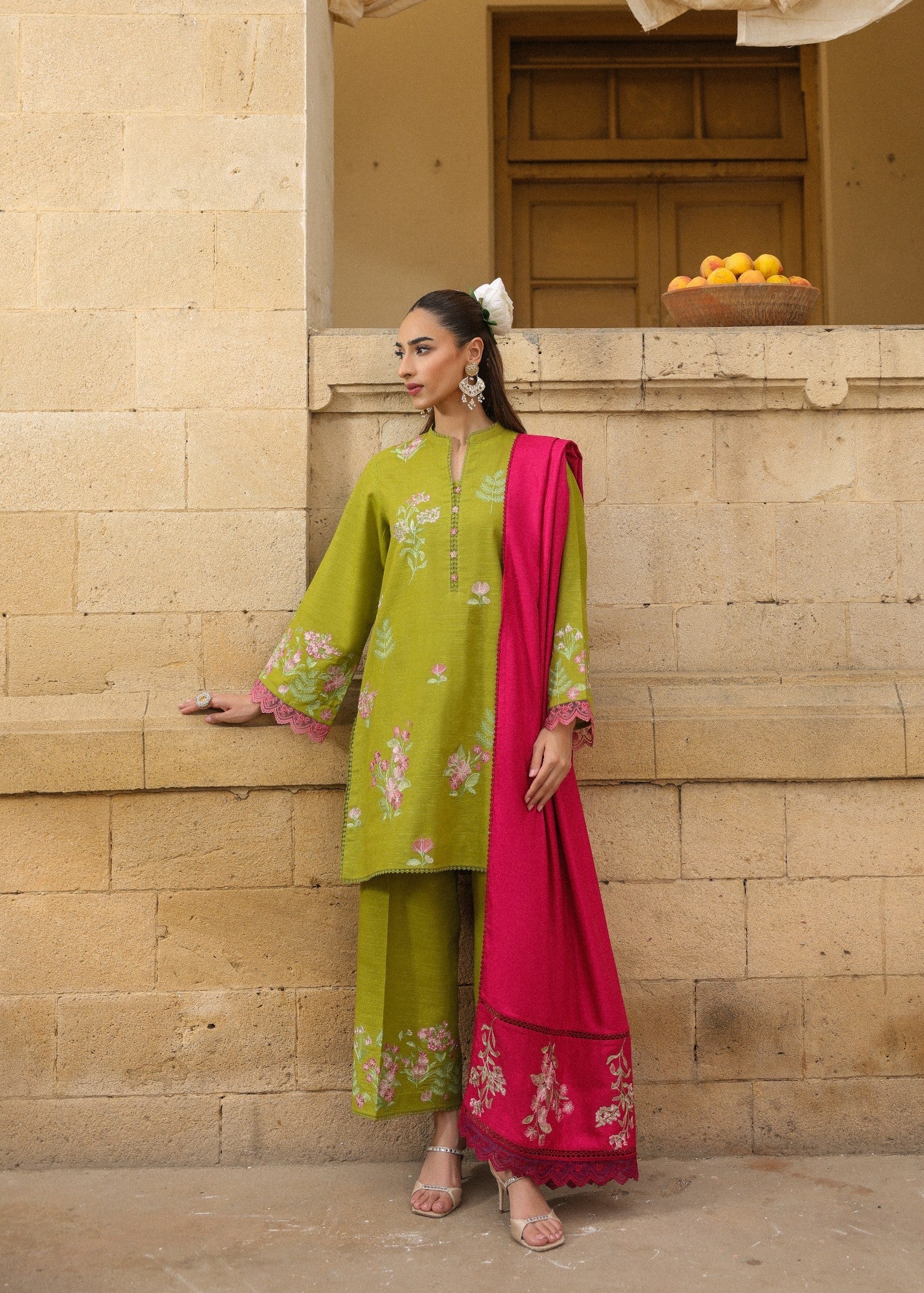 khaddar Unstitched in Apple green