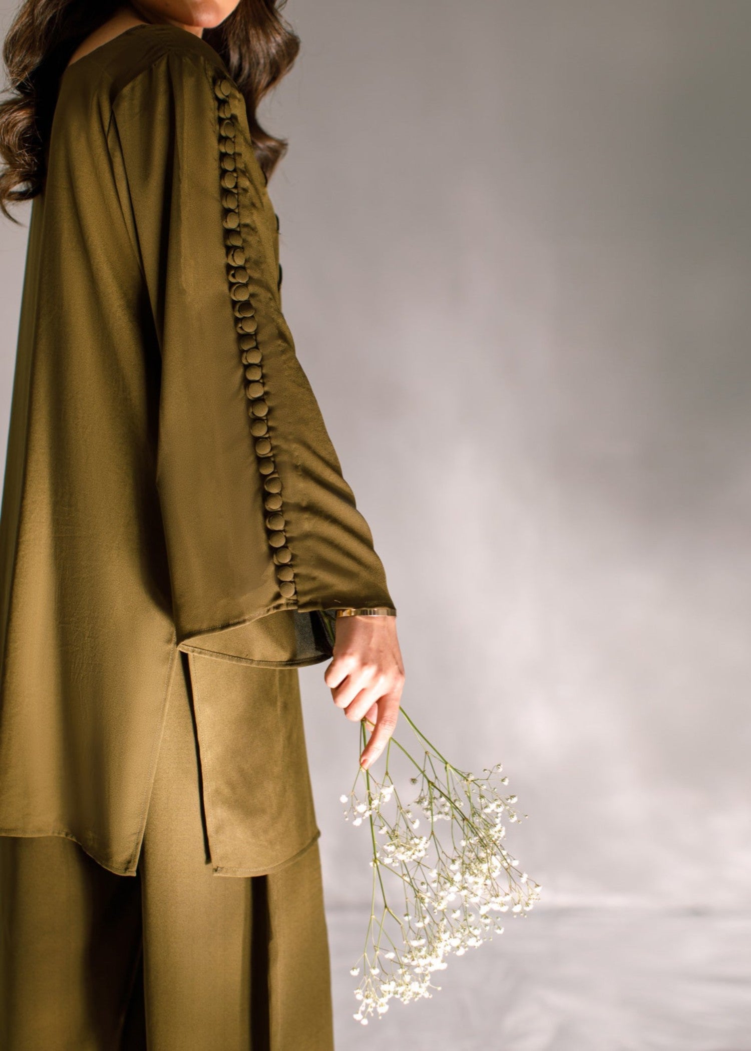 crepe georgette Kurta Set in Olive green