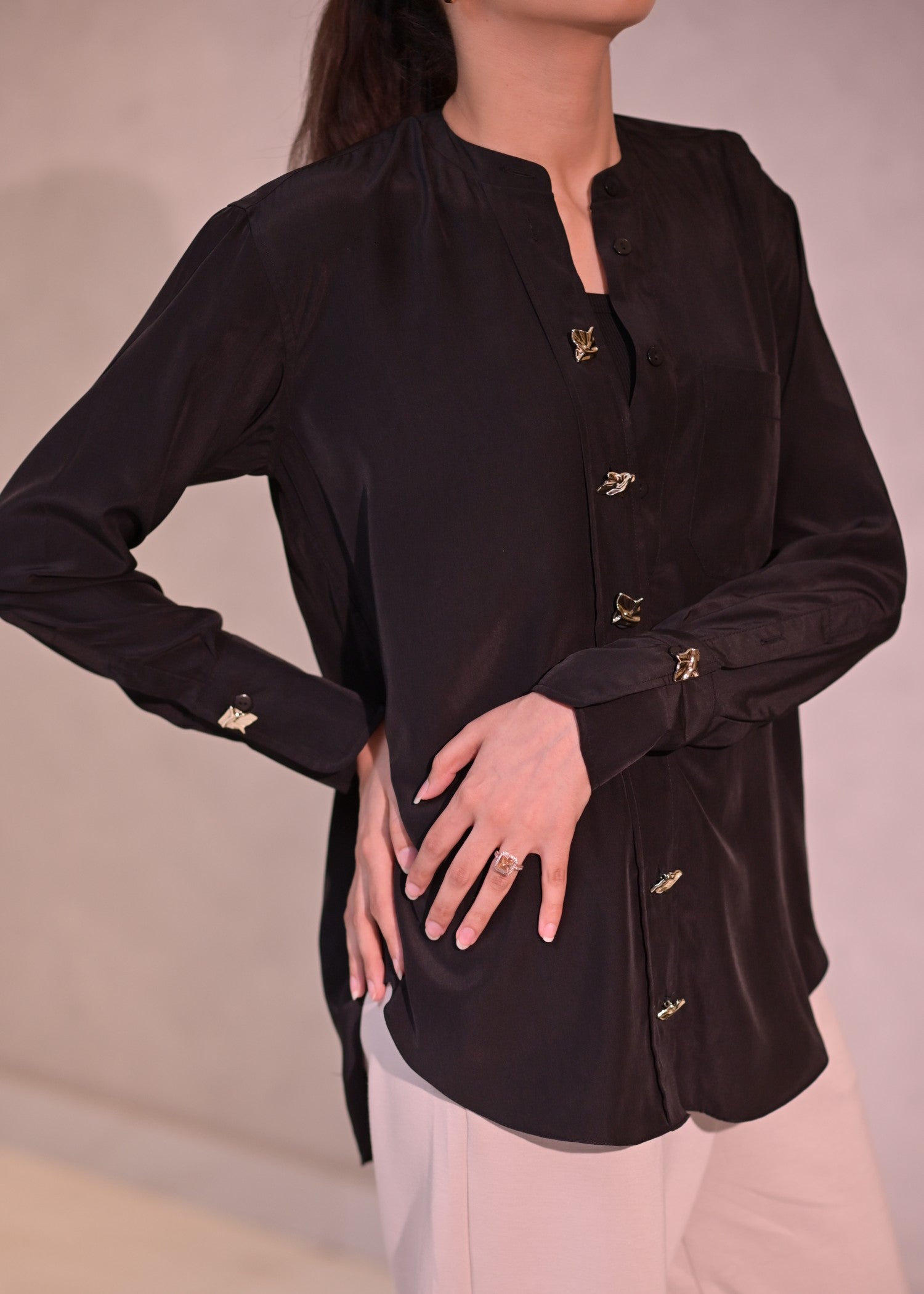 satin silk Top in Black