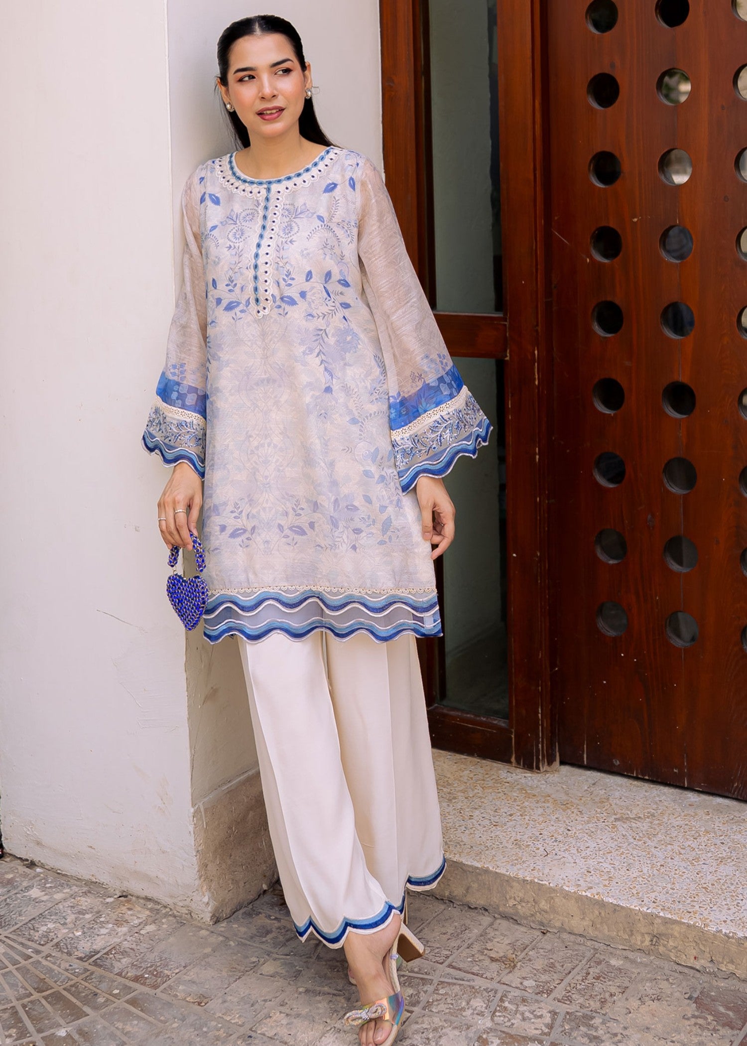 manaar Kurta Set in Dark blue, pastel grey