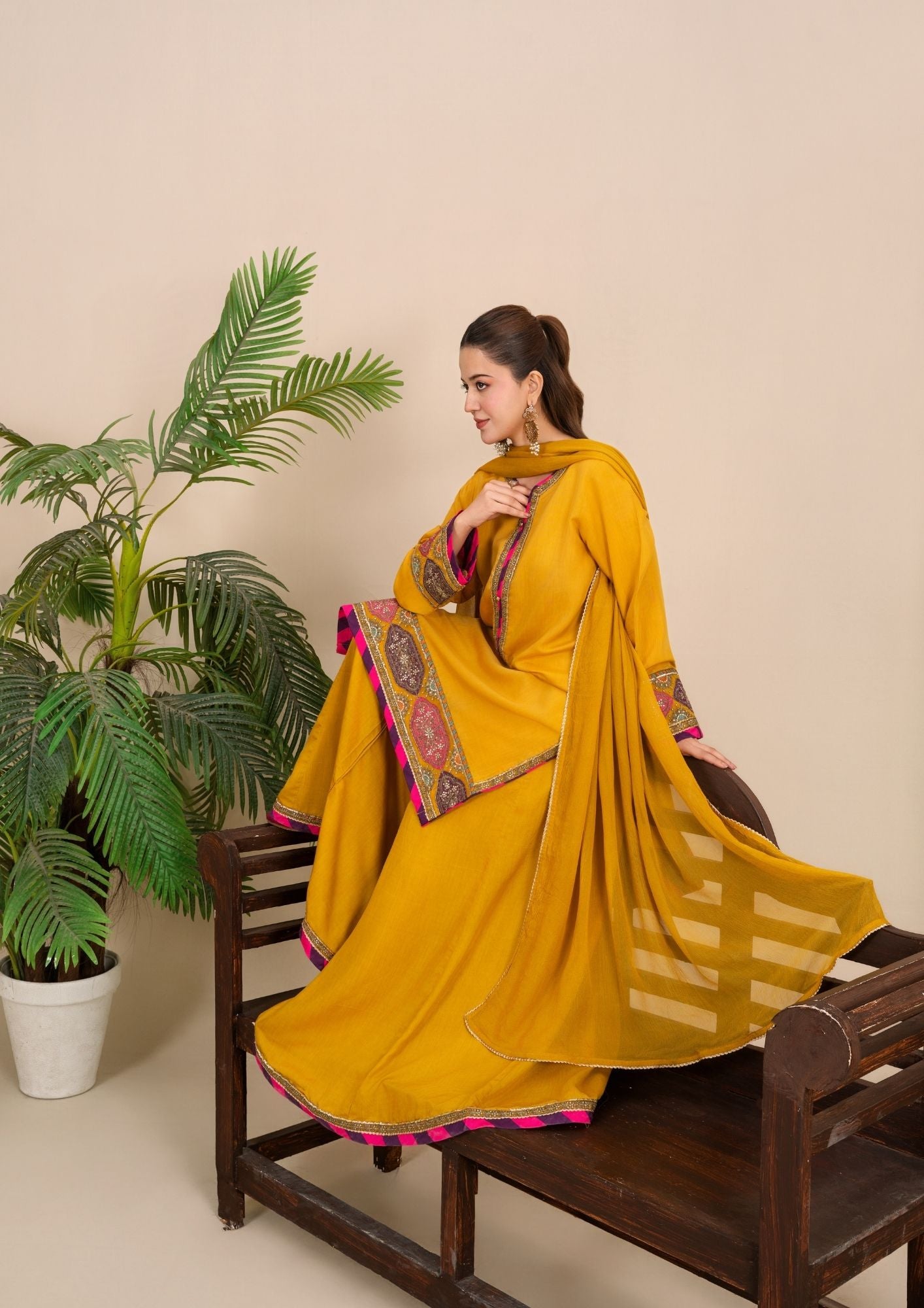 viscose thai silk Sharara in Mari gold