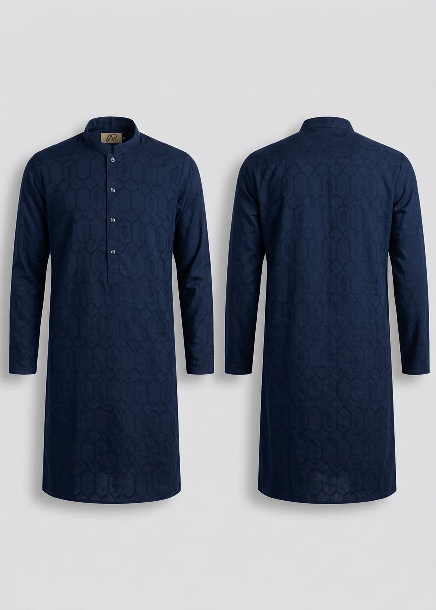 cotton jacquard Kurta in Navy blue