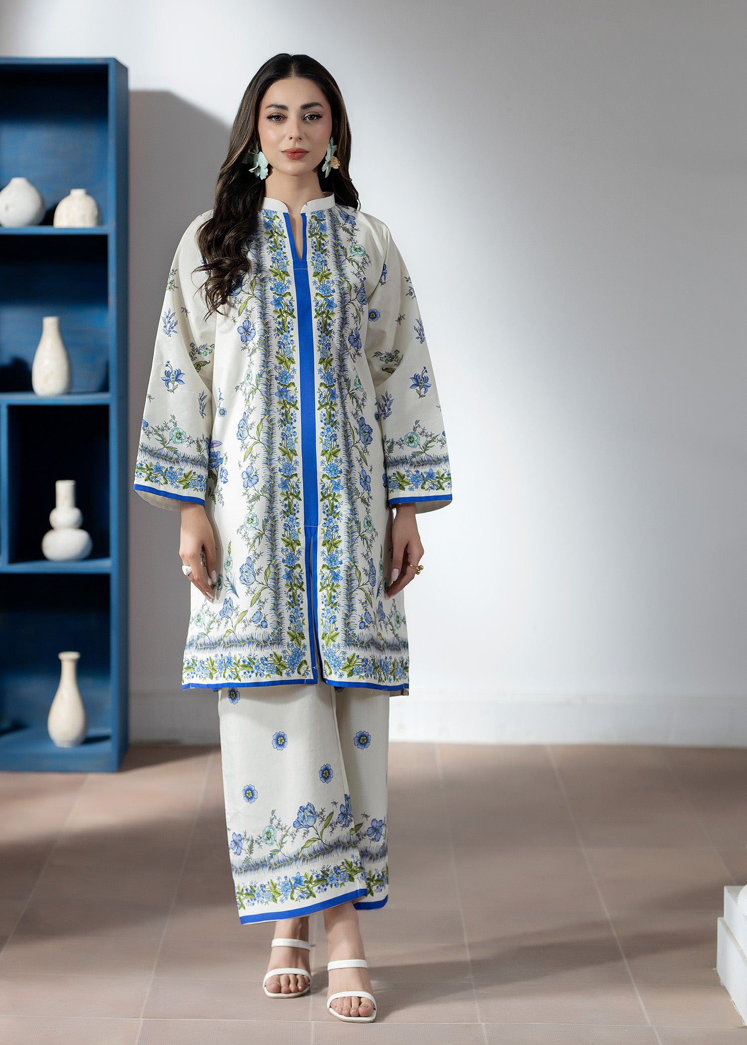 silk finish lawn Co Ord Sets in Off-white
