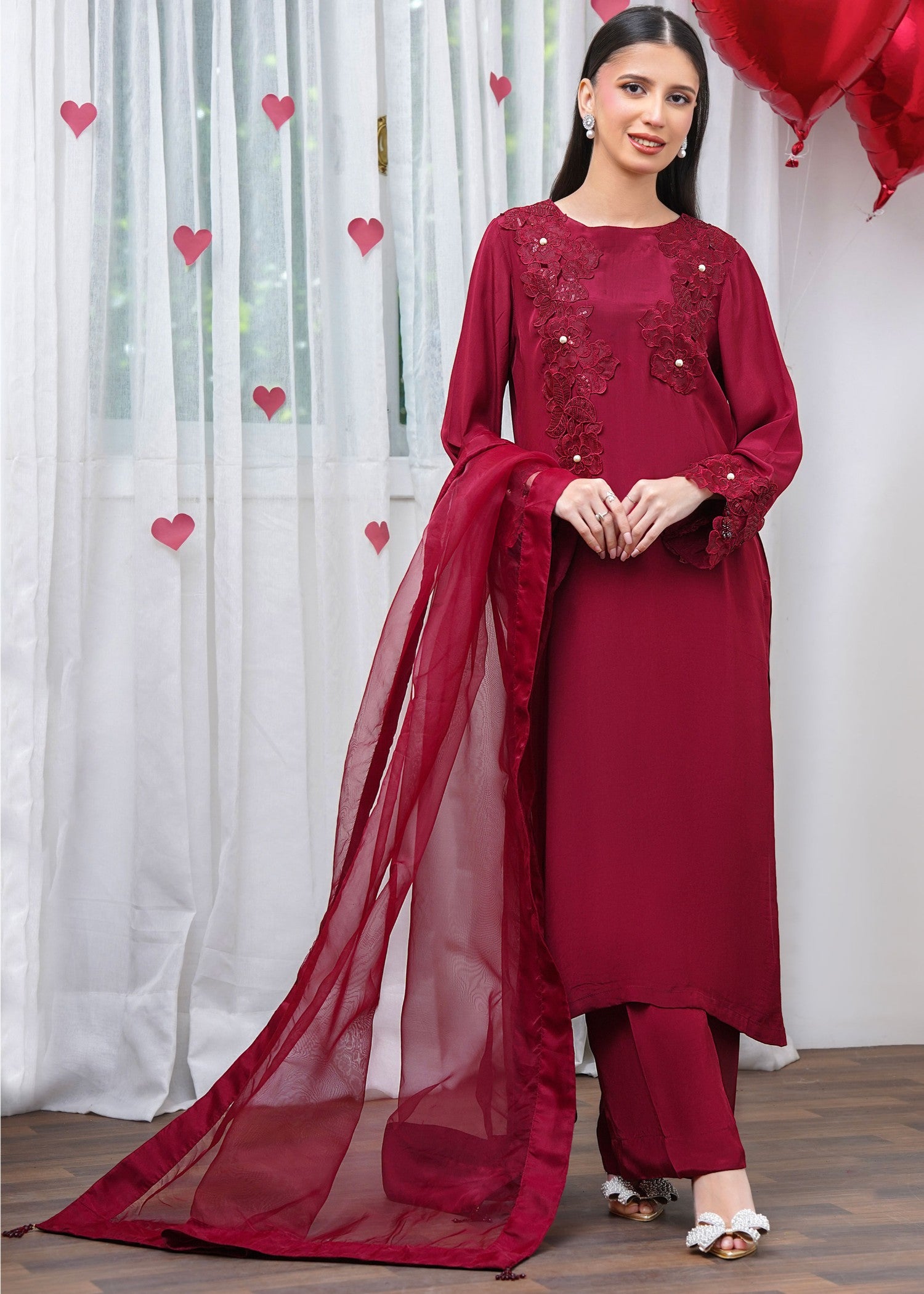 silk Kurta Set in Maroon