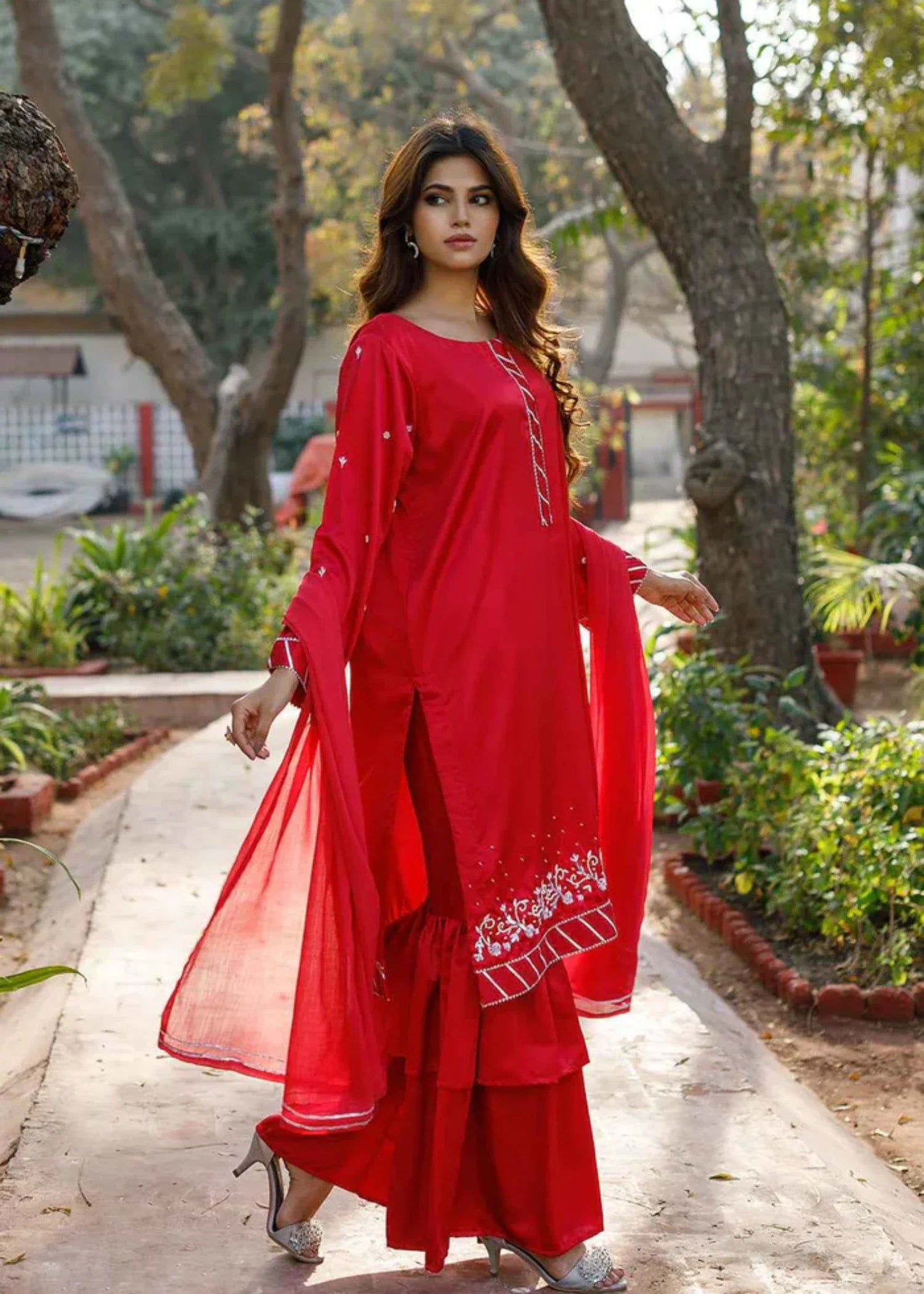 silk Gharara in Hot pink