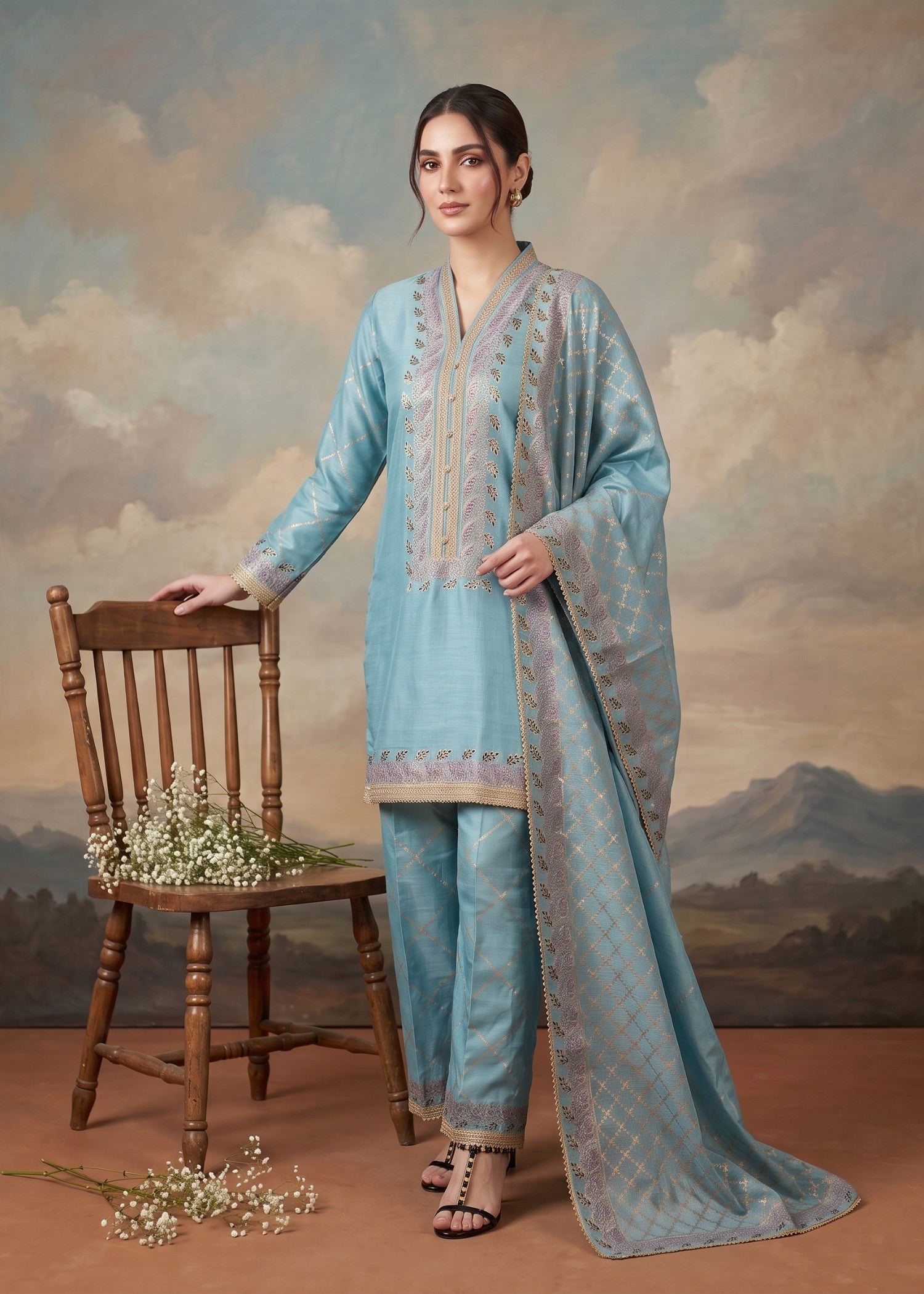 pk raw silk Kurta Set in Sky blue