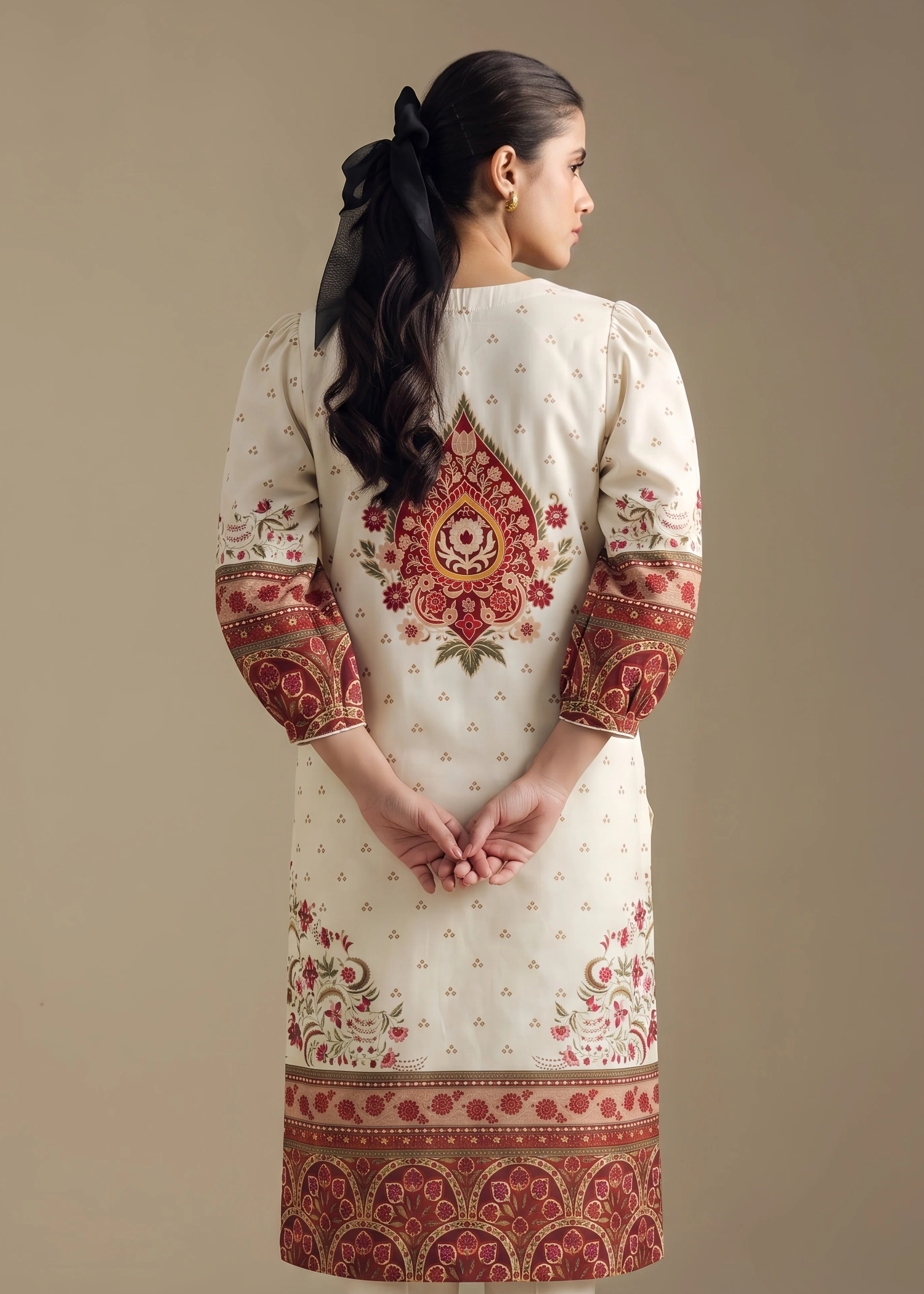 lawn cotton Kurta Set in Cream