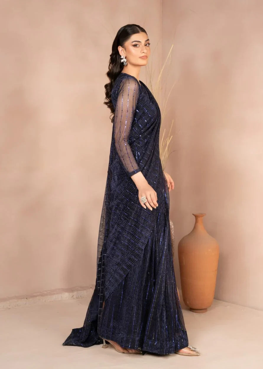net Saree in Navy blue