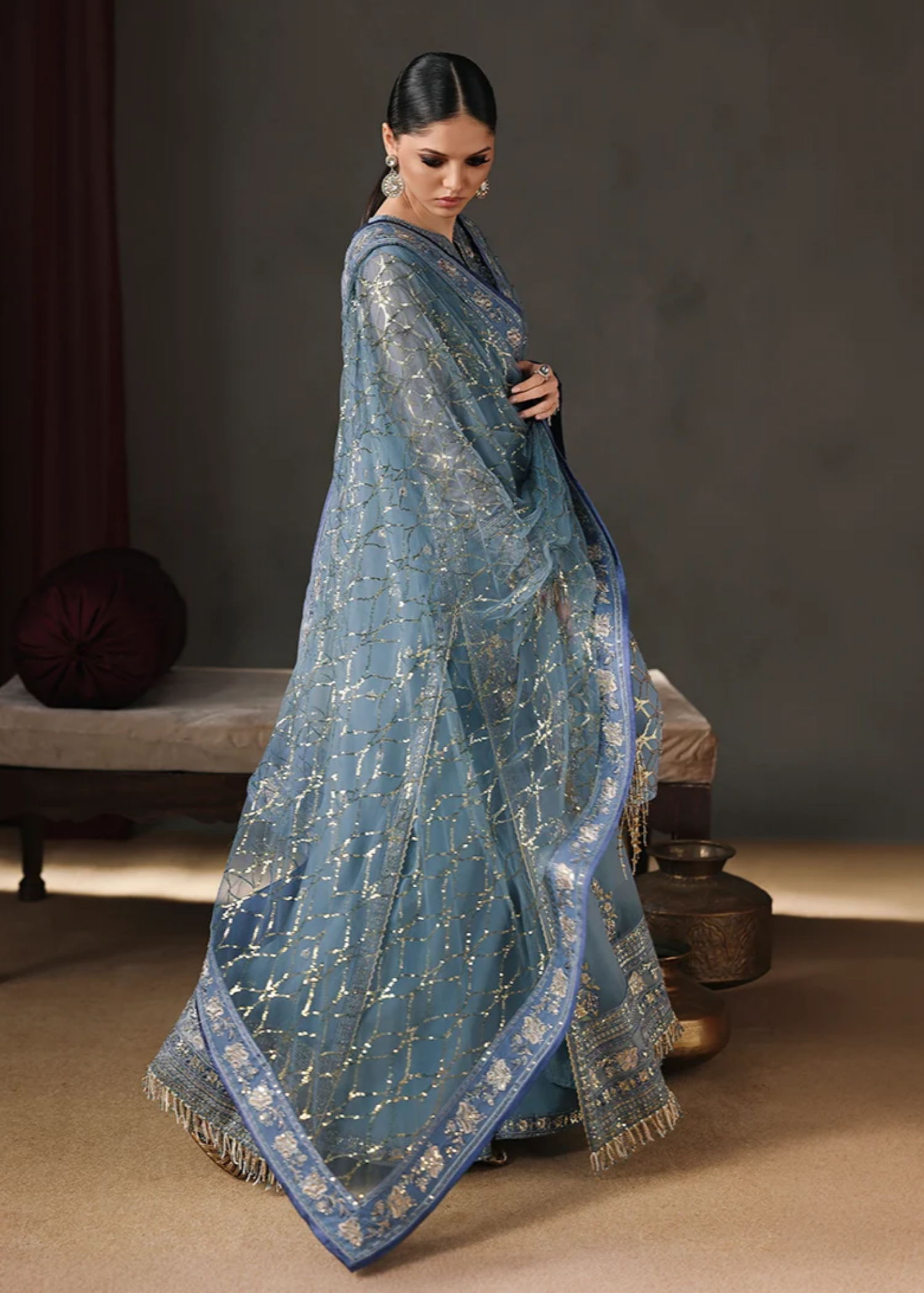 chiffon Unstitched in Cornflower blue