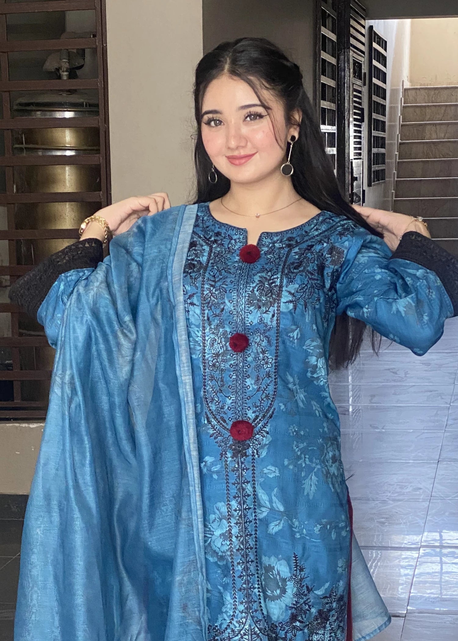 cotton Kurta Set in Sapphire blue