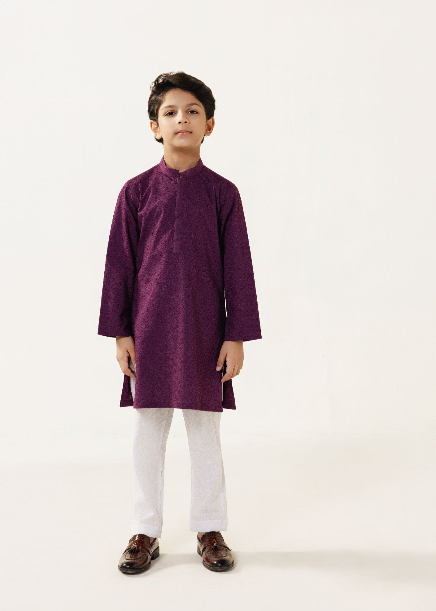 schiffli Kurta Set in Purple