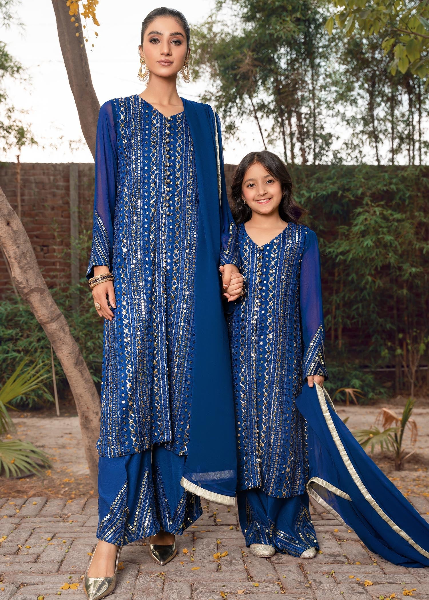 chikankari cotton Gown in Blue