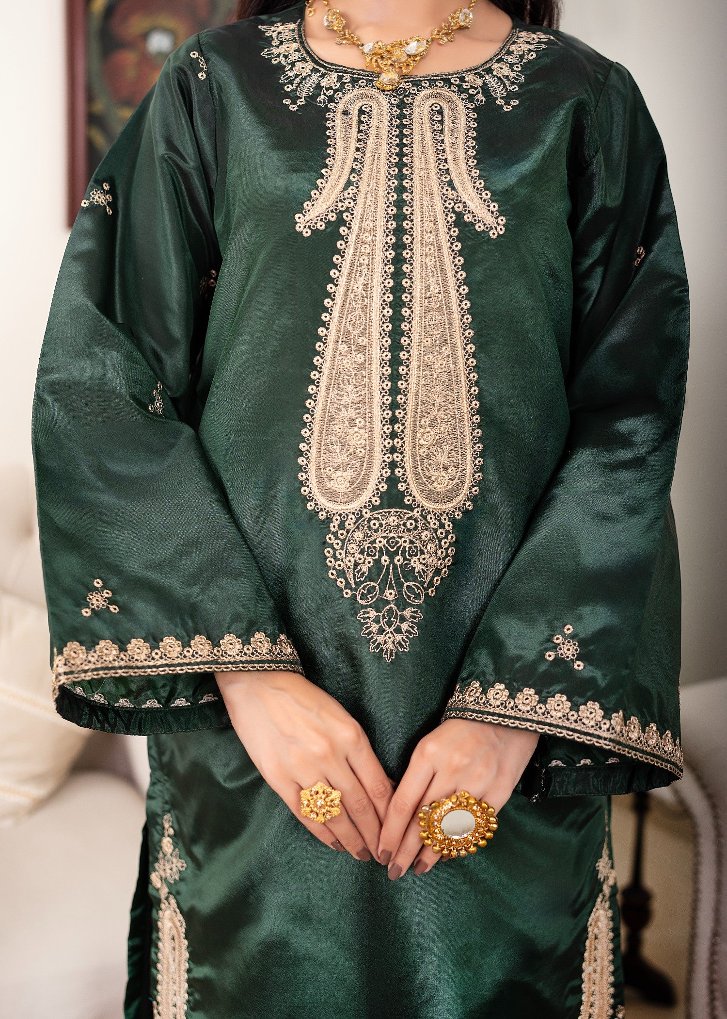 kattan silk Kurta Set in Dark green