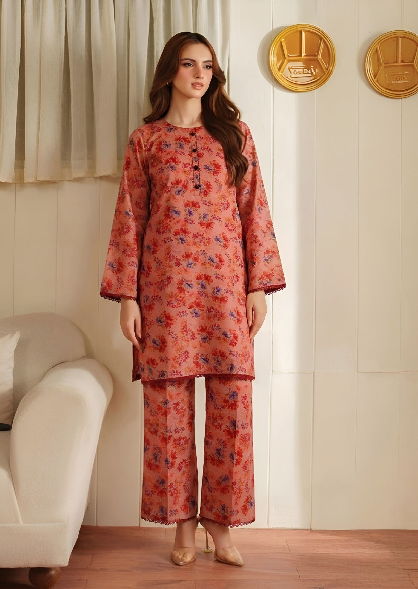linen Co Ord Sets in Coral pink