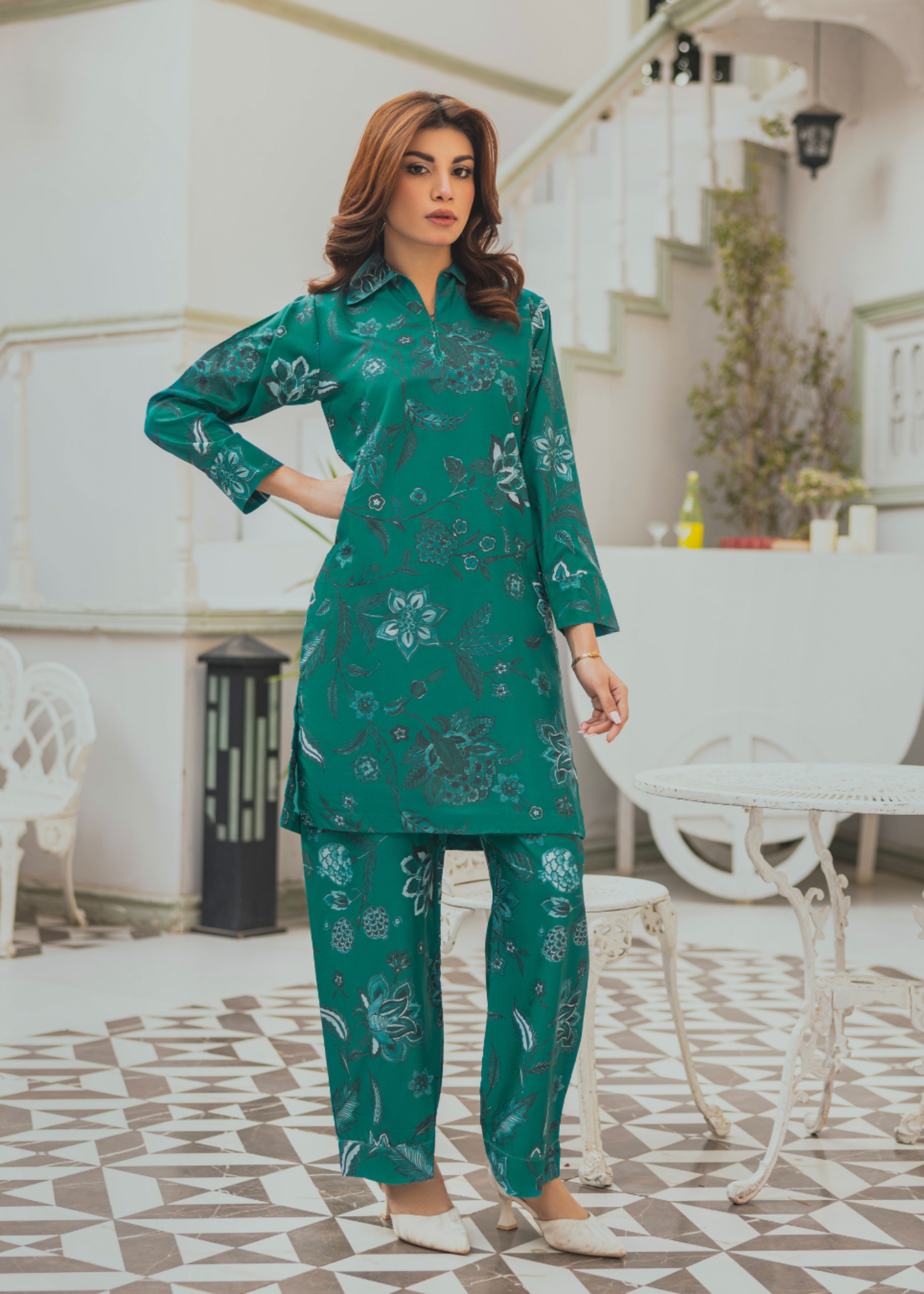 crepe Co Ord Sets in Bottle green