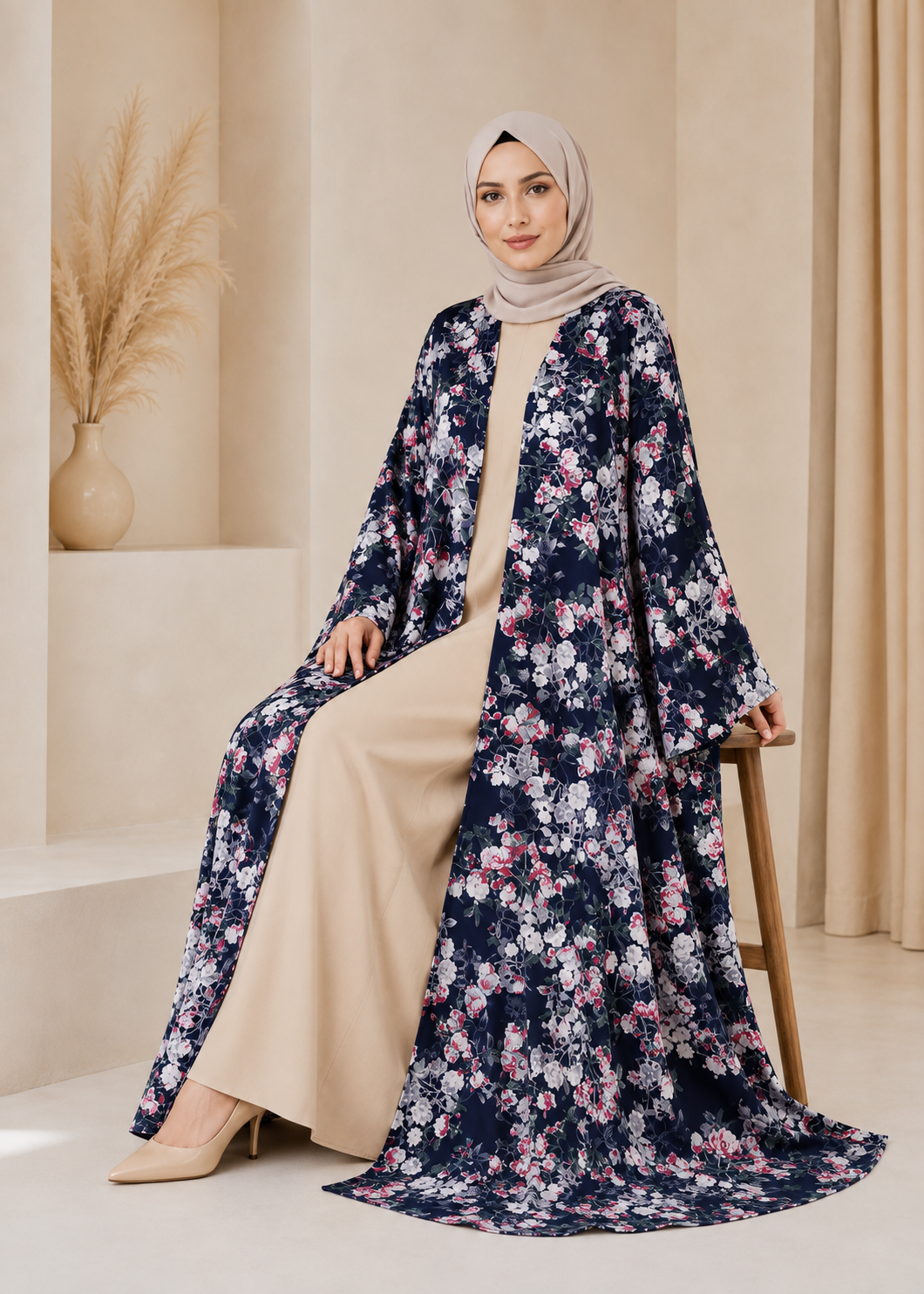 crepe polyester Abaya in Black