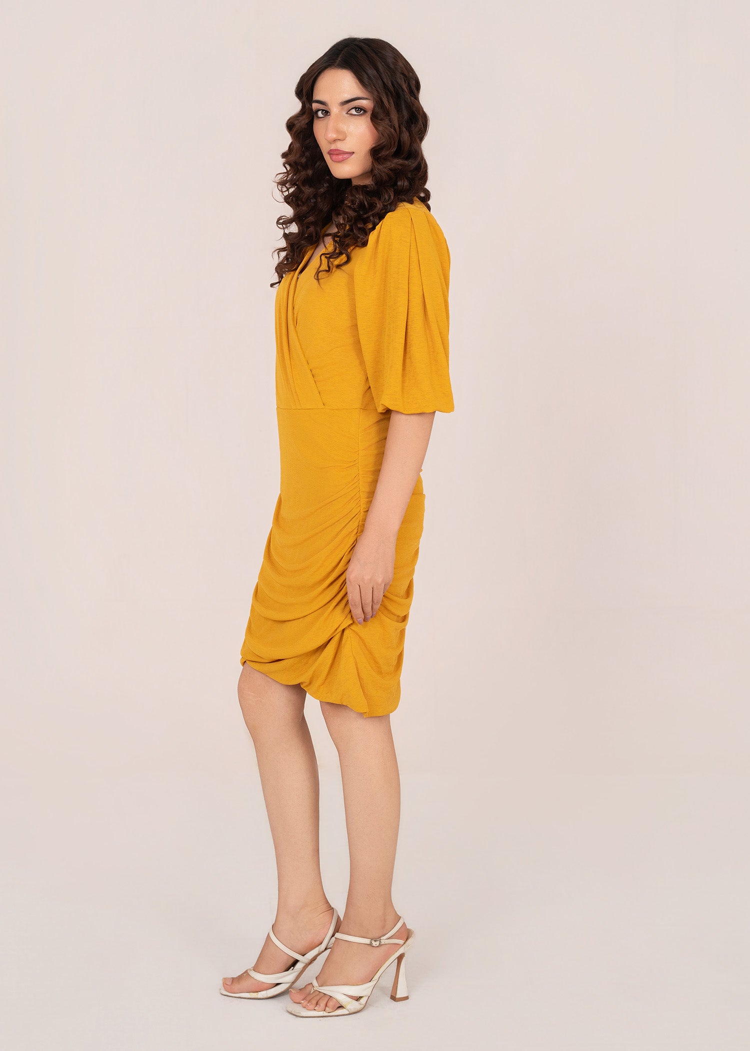 polyester-silk blend Dress in Mustard