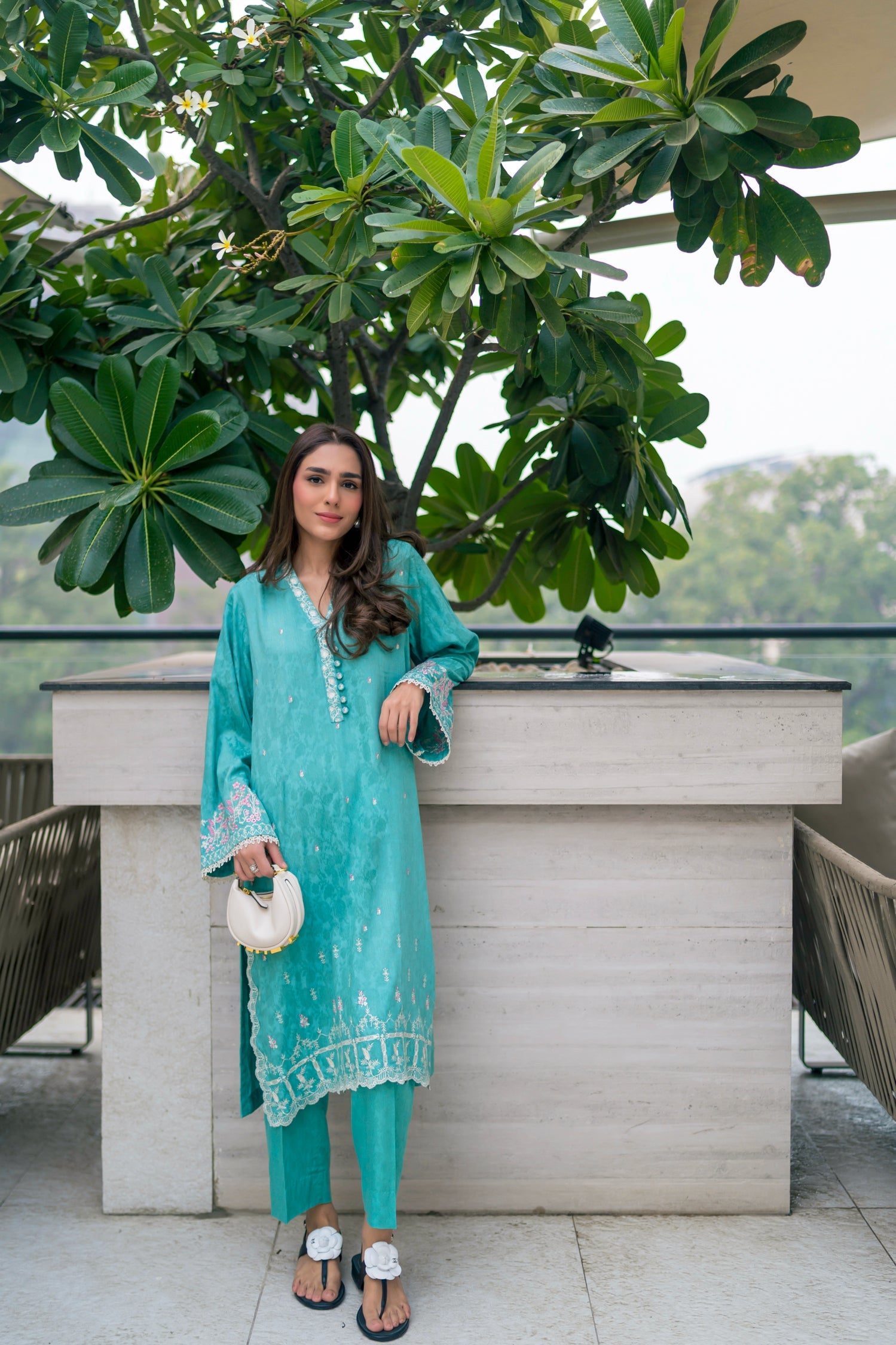 jacquard Kurta Set in Sea green