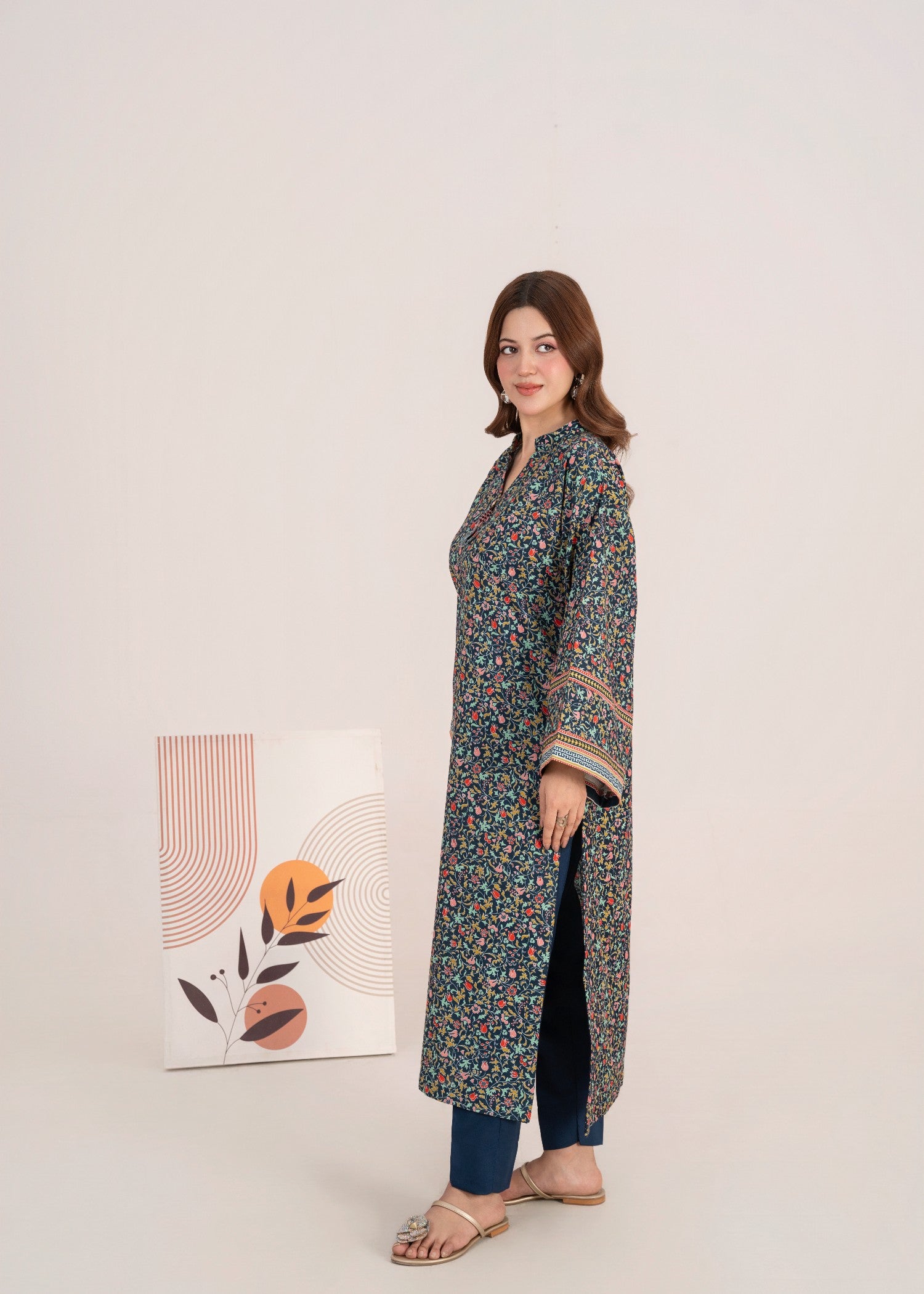 khaddar Kurta Set in Navy blue