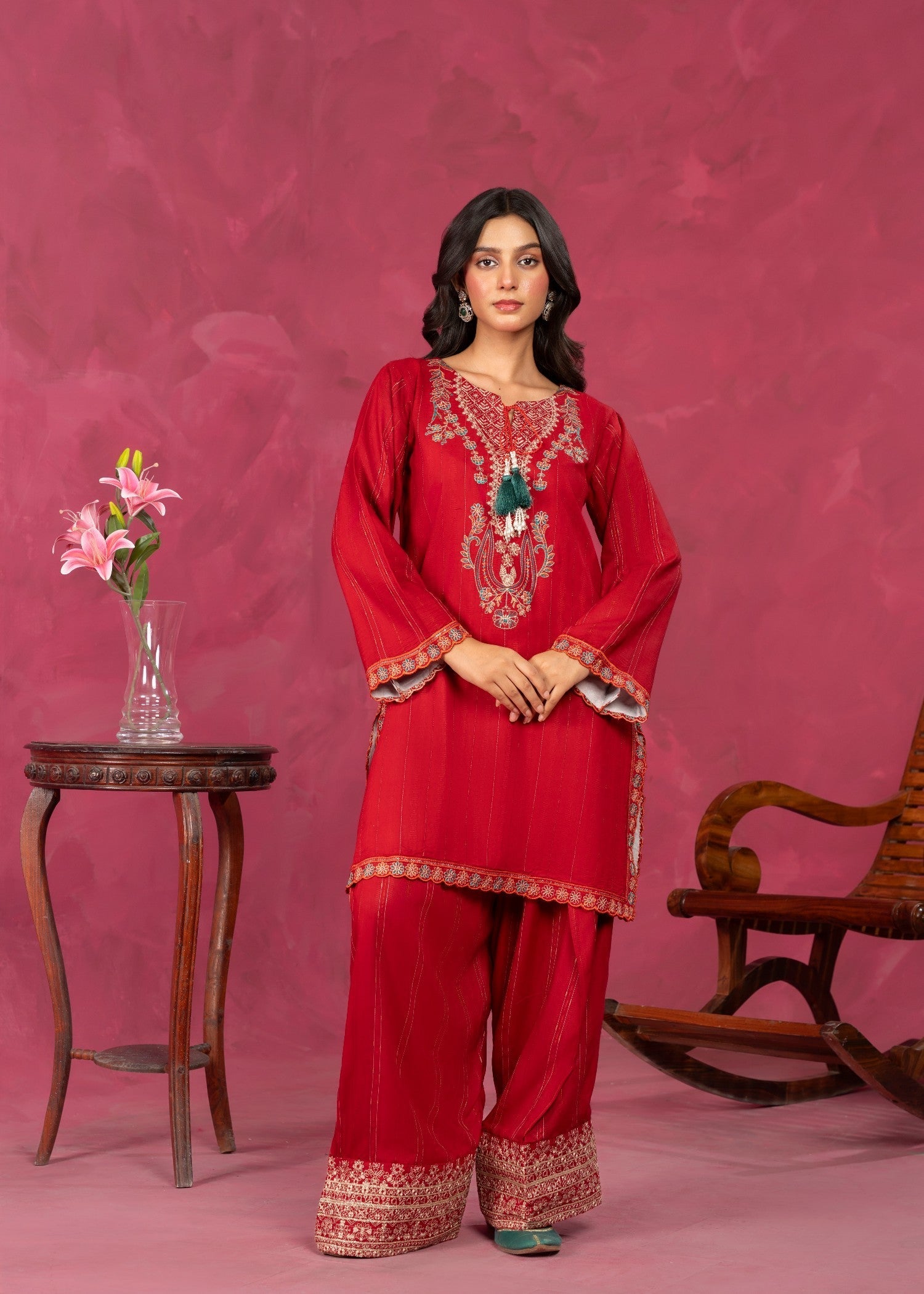 viscose Kurta Set in Crimson
