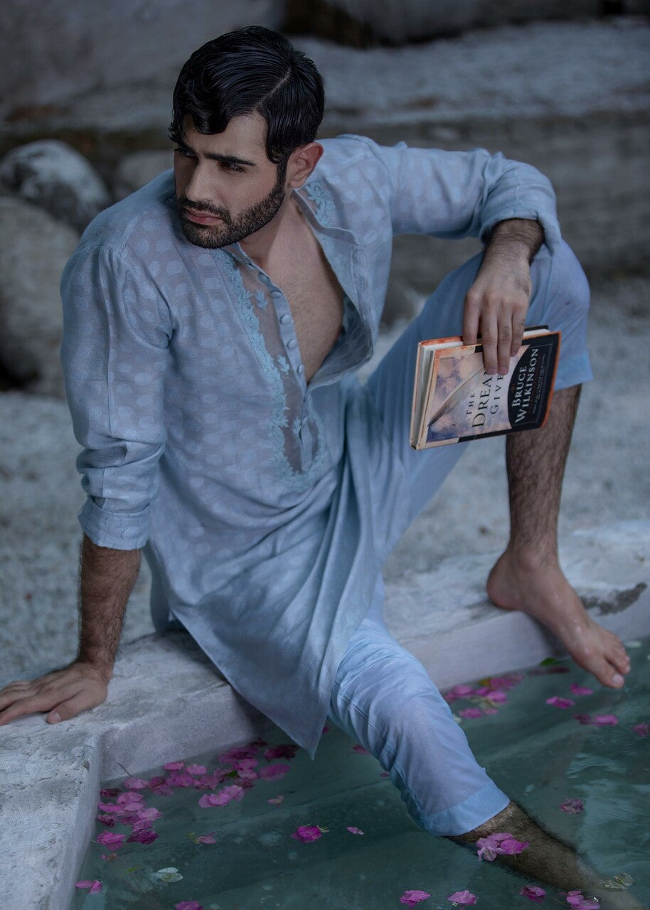 cotton net Kurta in Sky blue