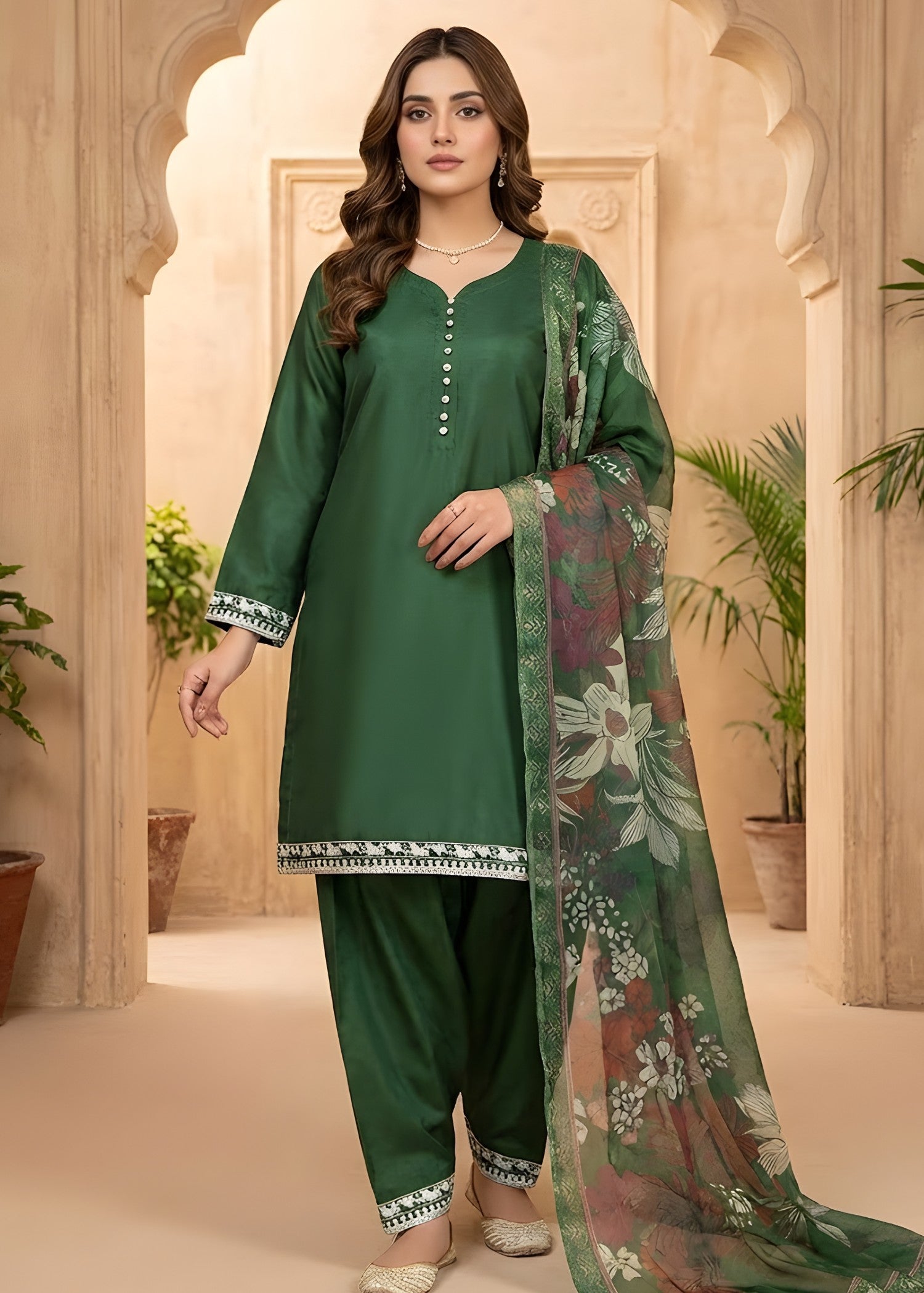 kattan silk Kurta Set in Green