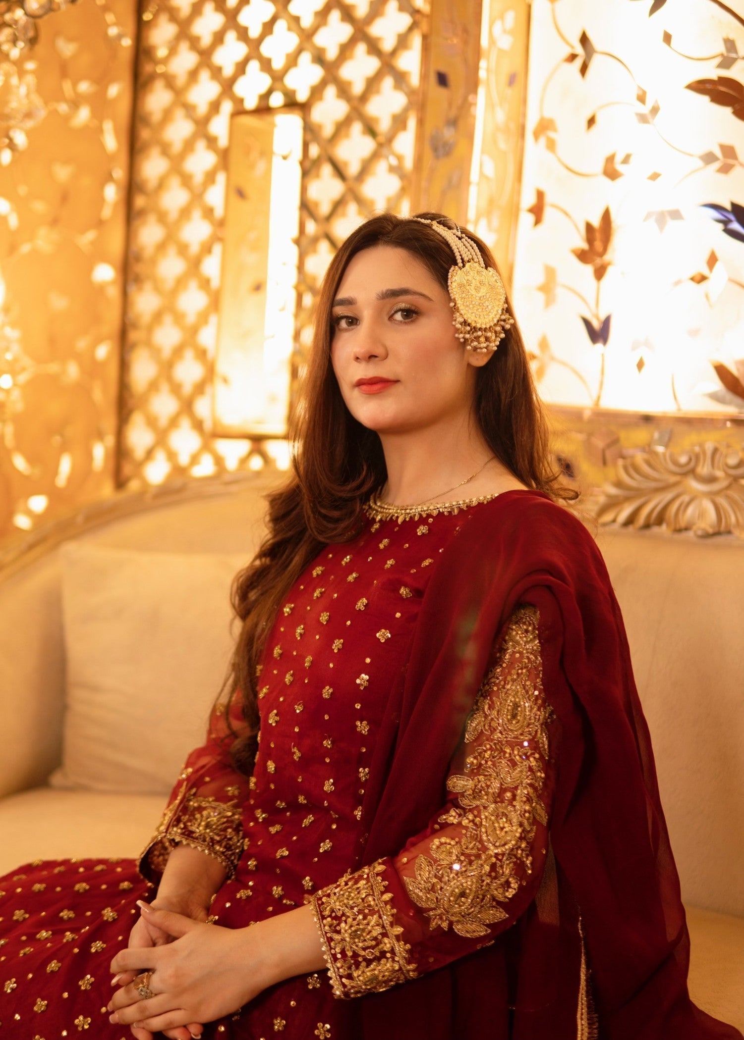 poly organza Kurta Set in Maroon