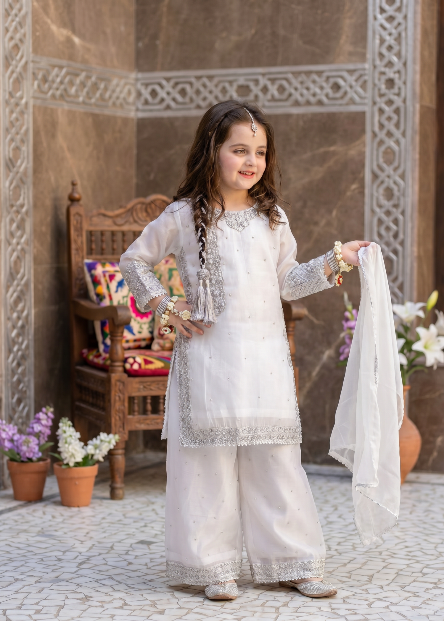 tissue silk Kurta Set in Ivory