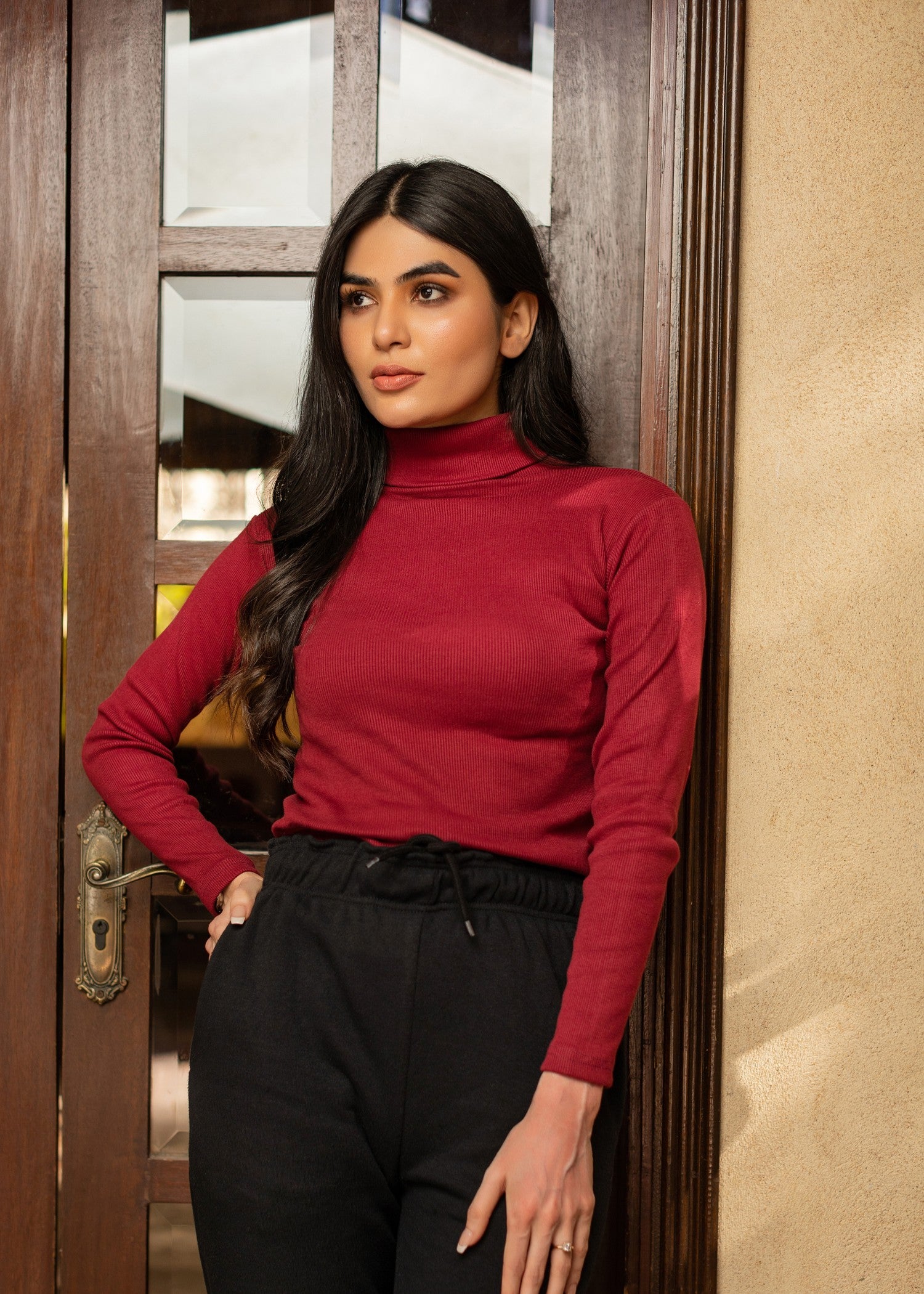 jersey knit Turtle Neck in Brick red