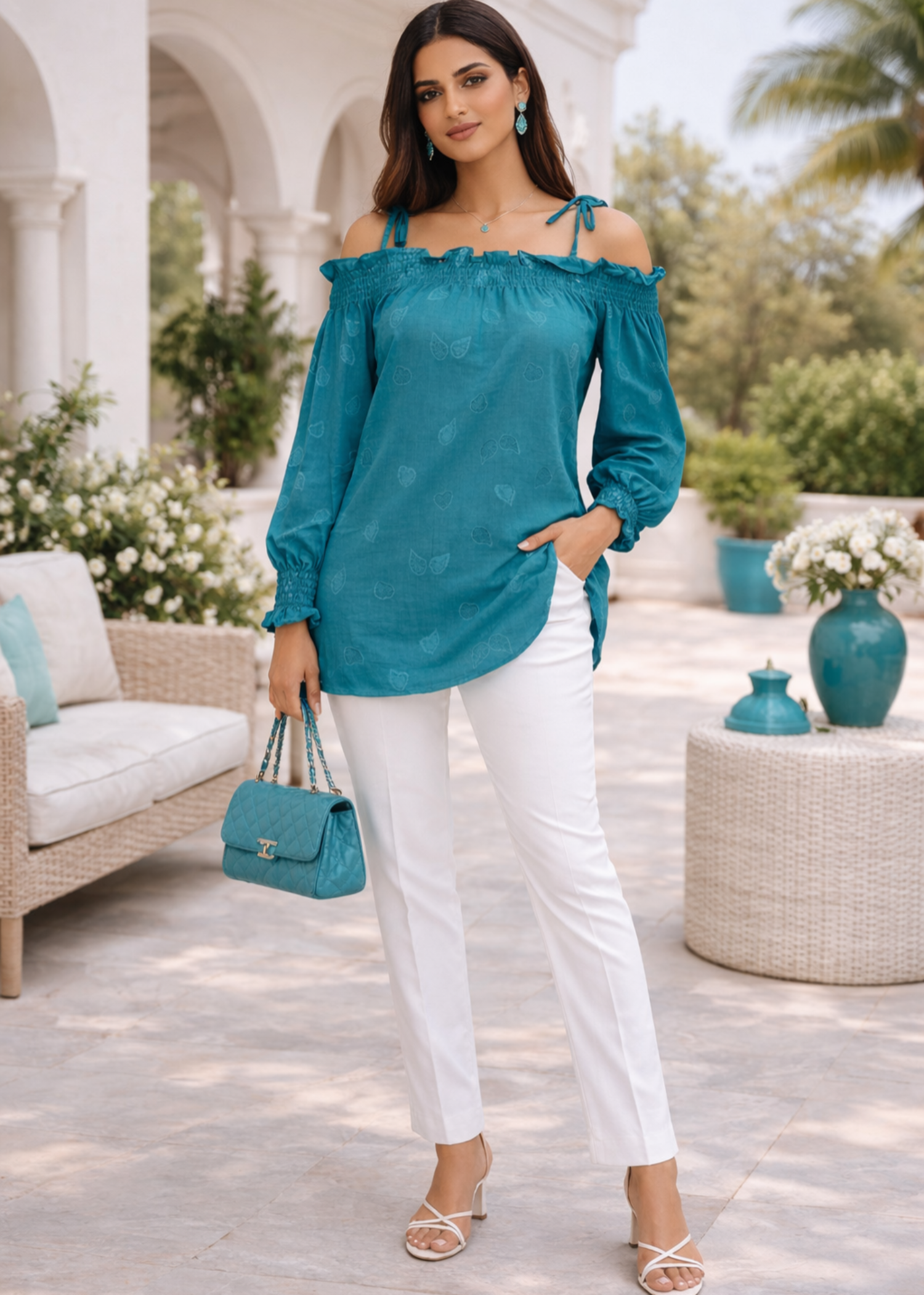 dobby Tunic in Bondi blue