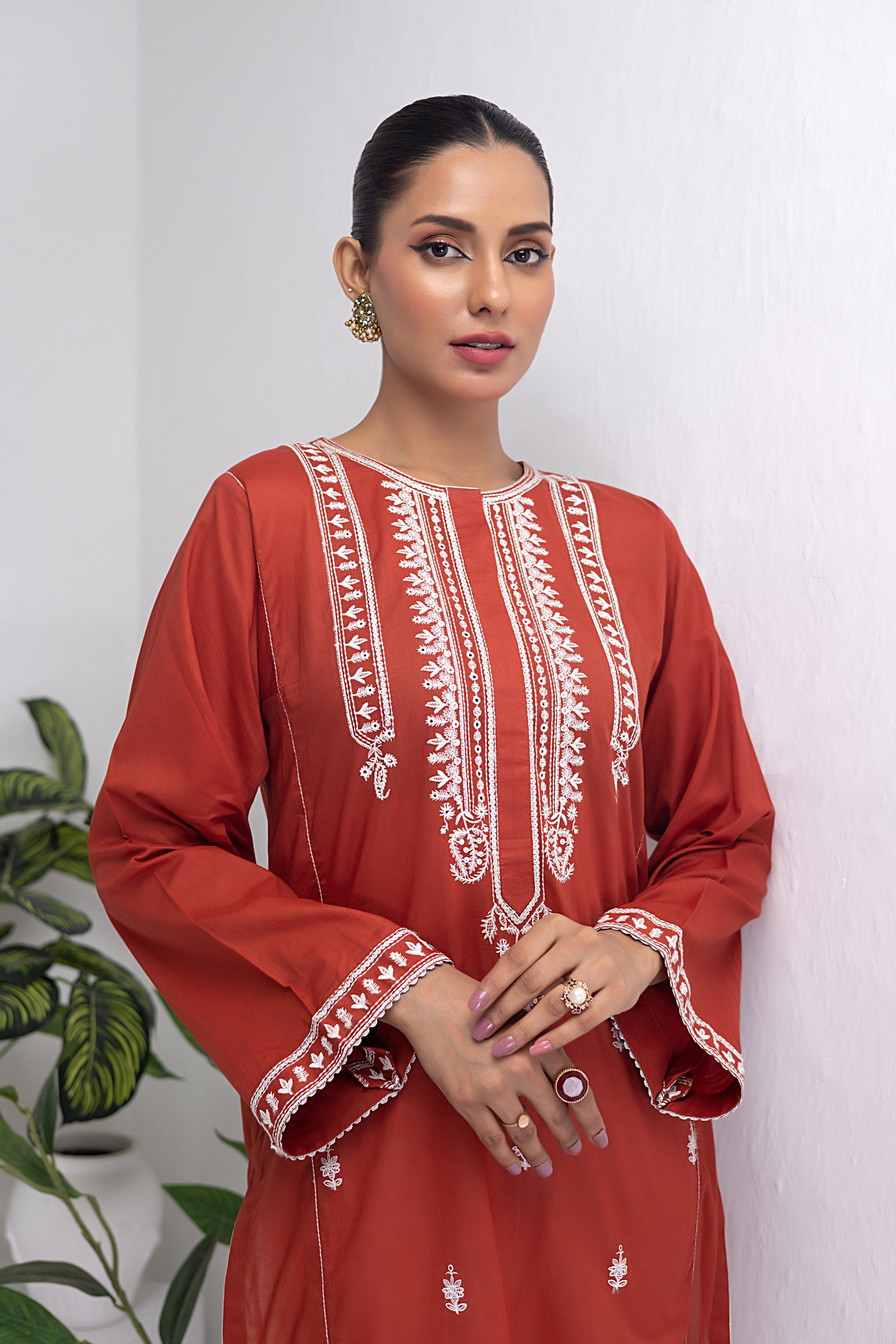 cambric Kurti in Rust orange
