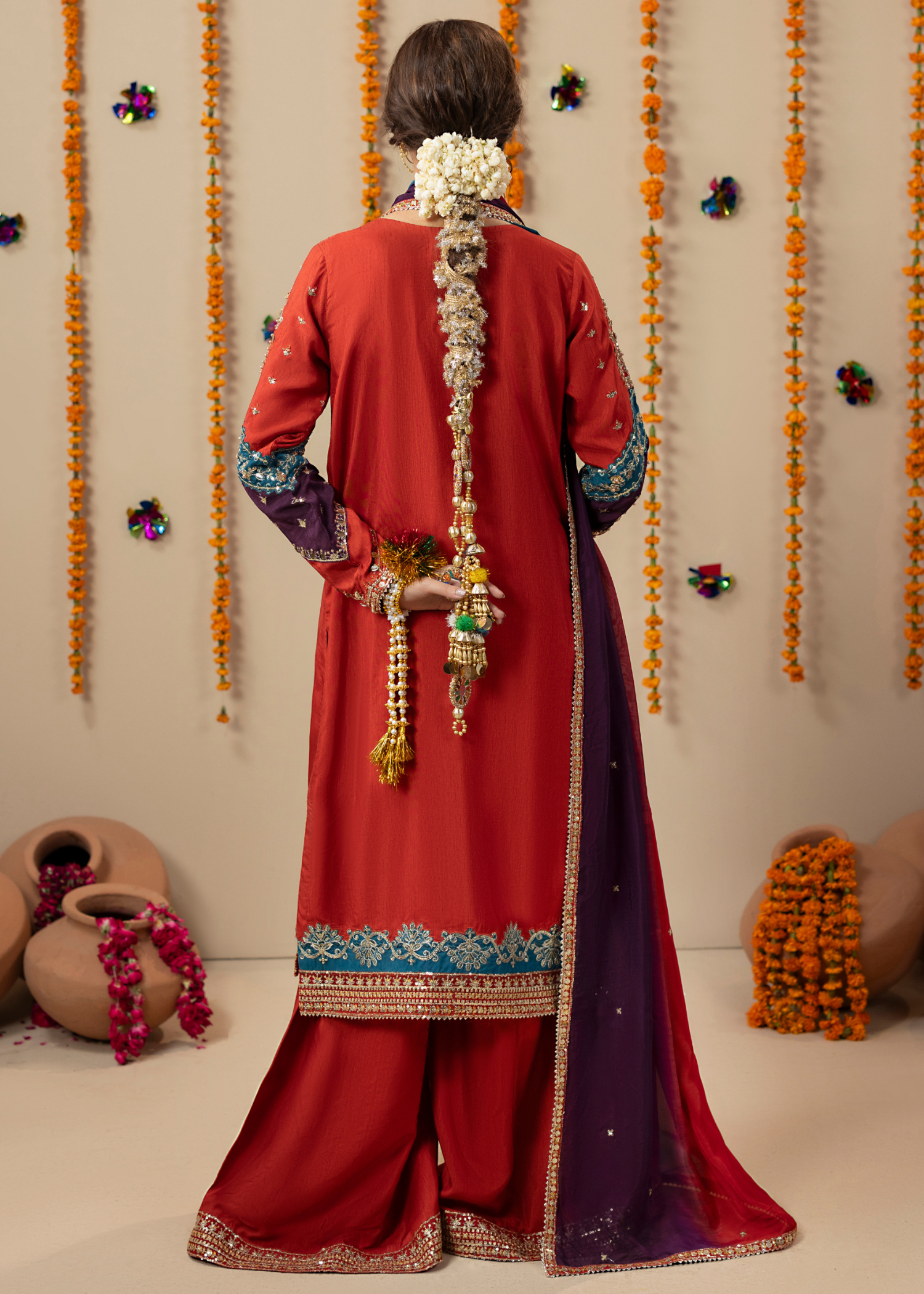 raw silk Kurta Set in Rust orange