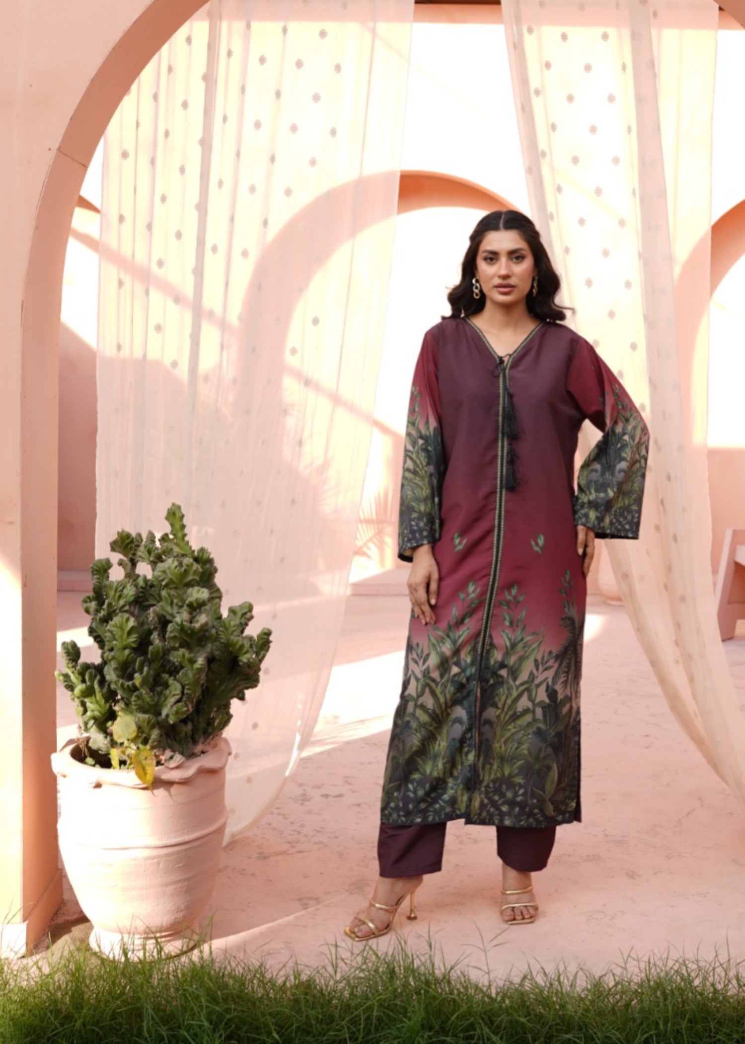 poly lawn Kurta Set in Multi