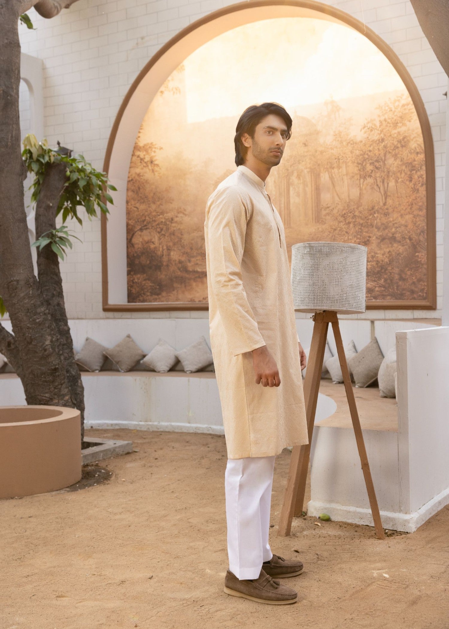 schiffli Kurta in Beige